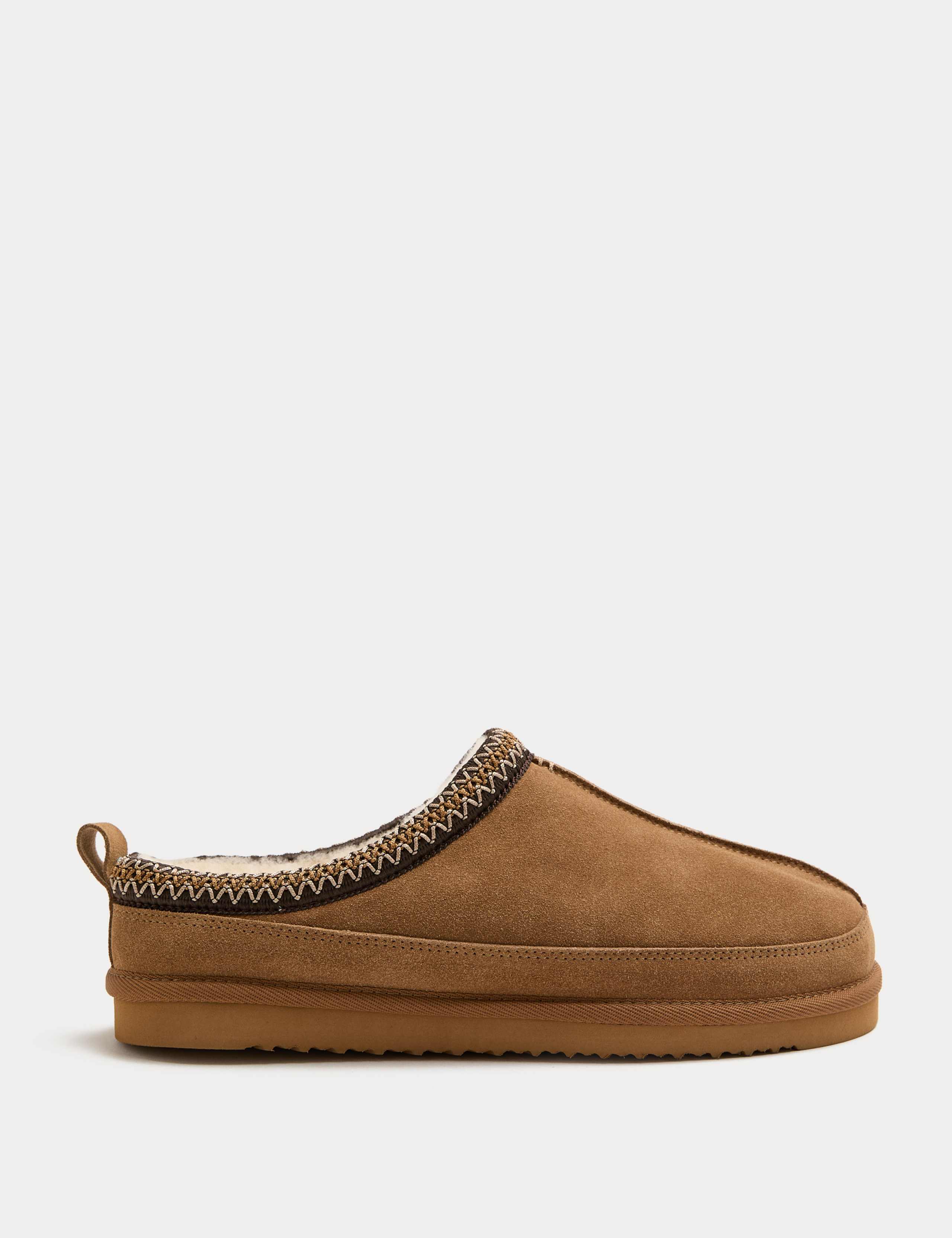 Suede Collared Embroidered Mule Slippers
