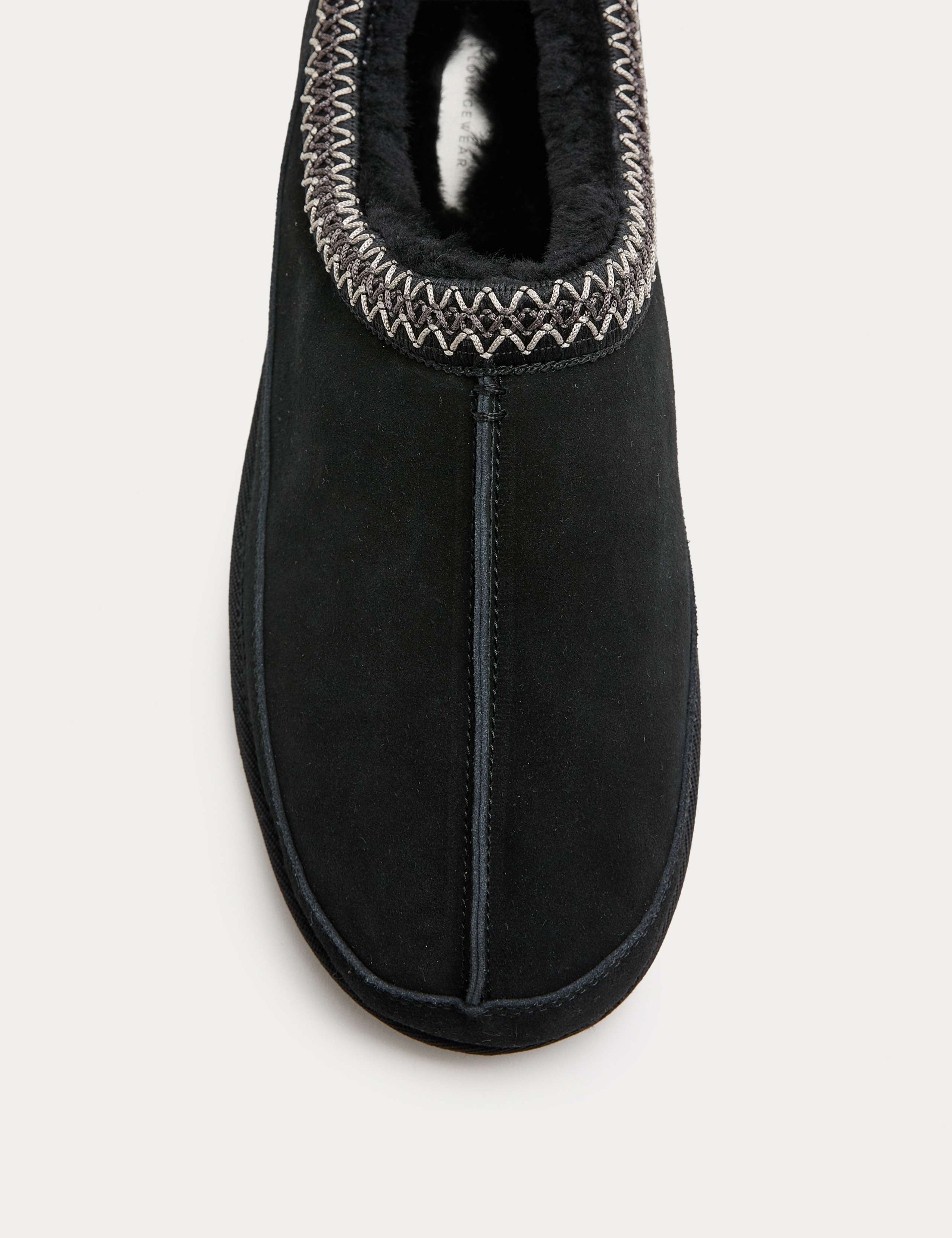 Suede Collared Embroidered Mule Slippers
