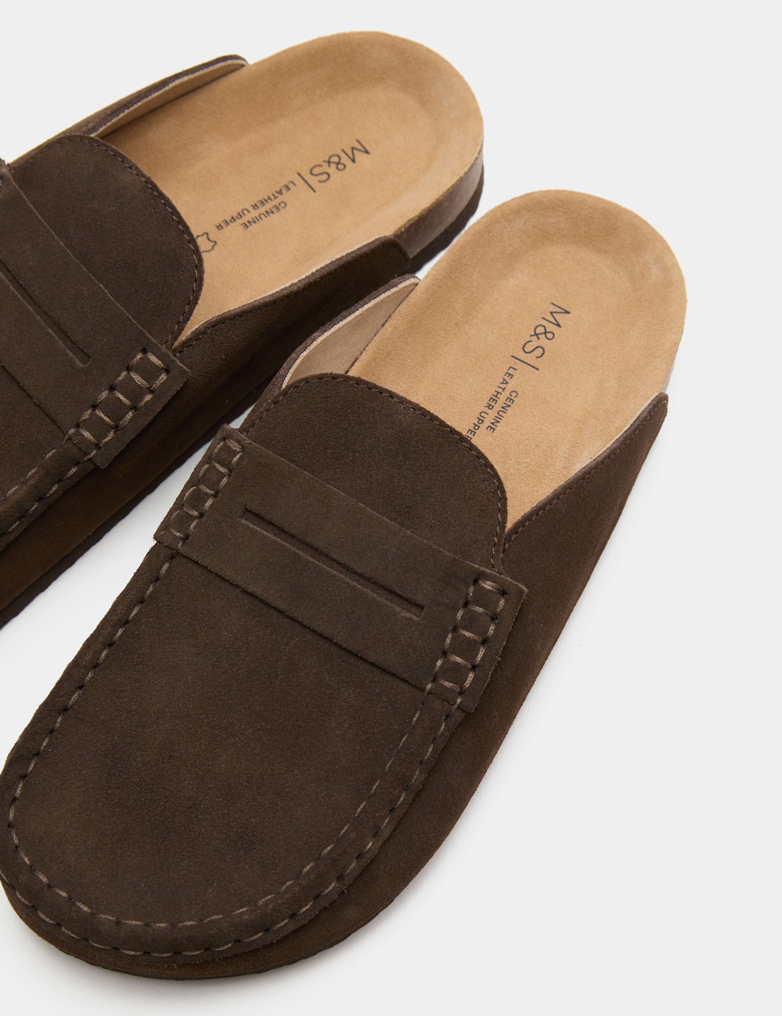 Suede Saddle Loafer Corkbed Mules