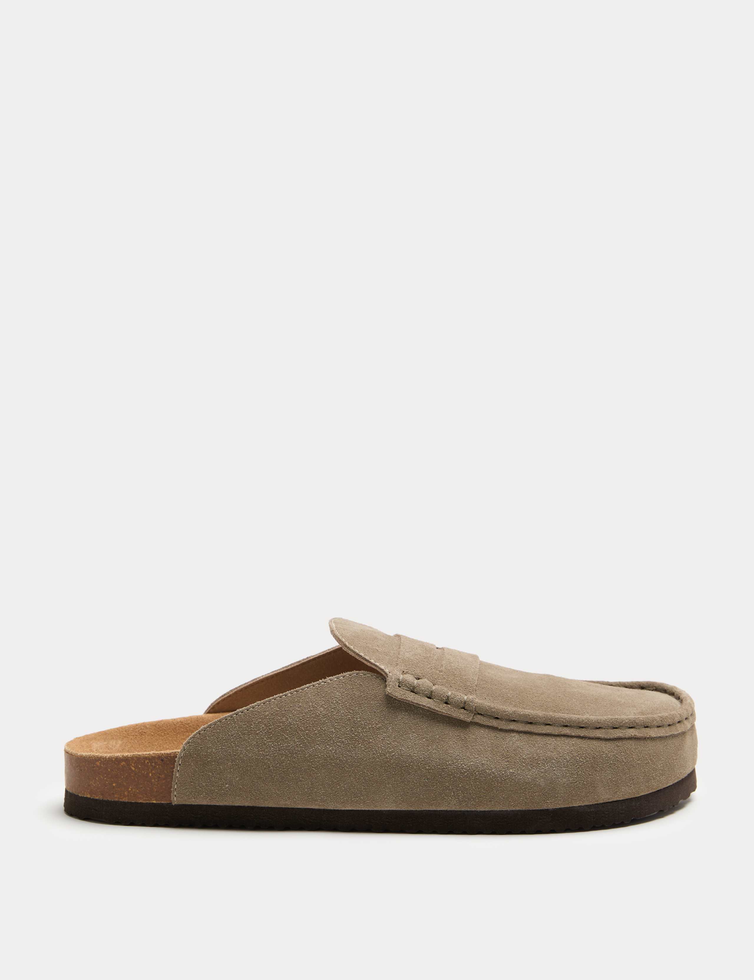 Suede Saddle Loafer Corkbed Mules