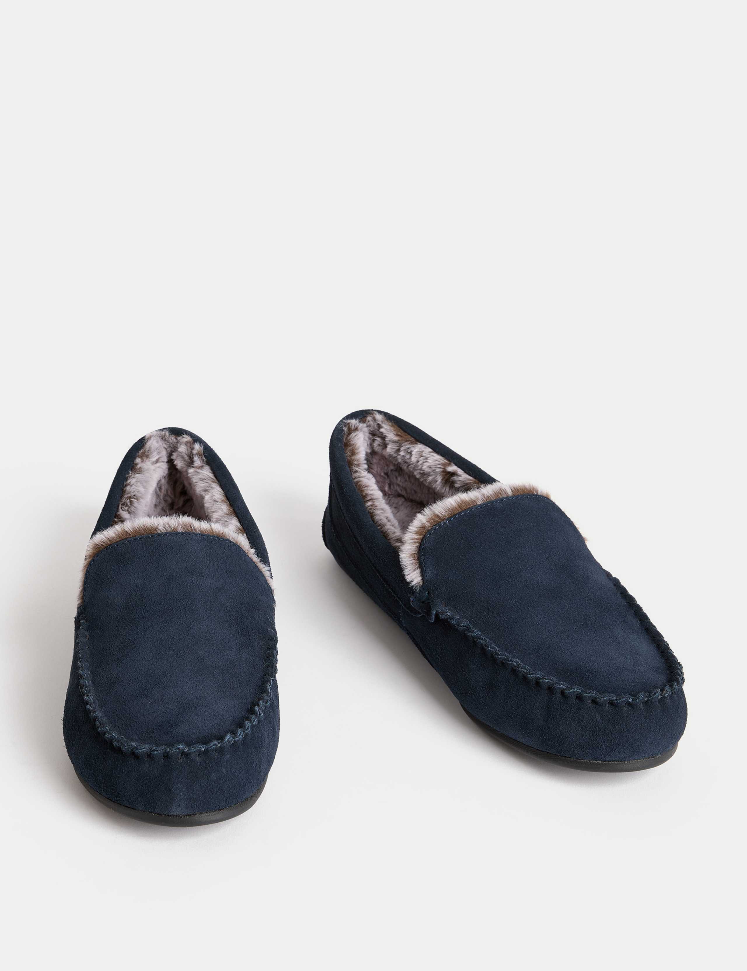 Suede Fleece Lined Moccasin Slippers