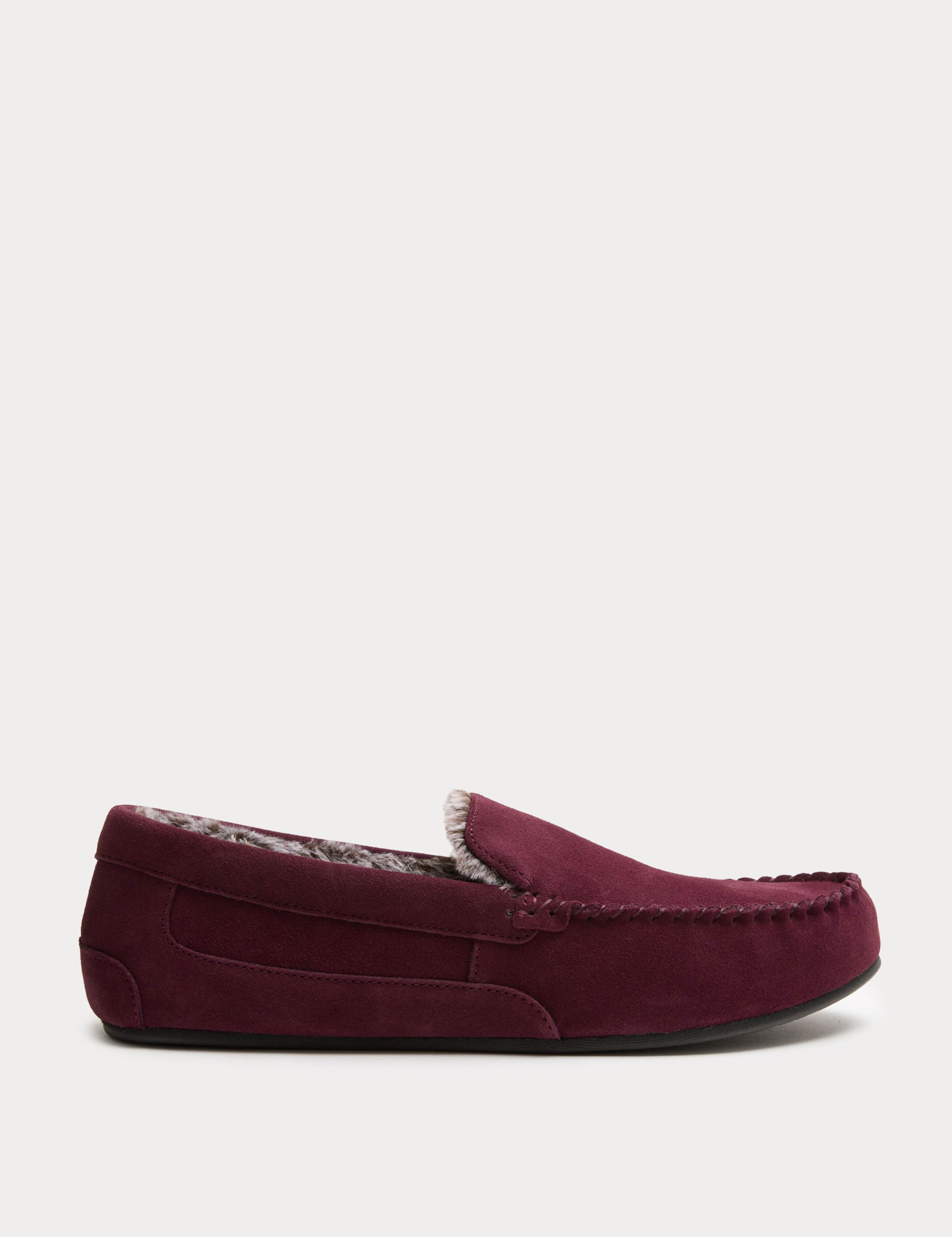 Suede Fleece Lined Moccasin Slippers