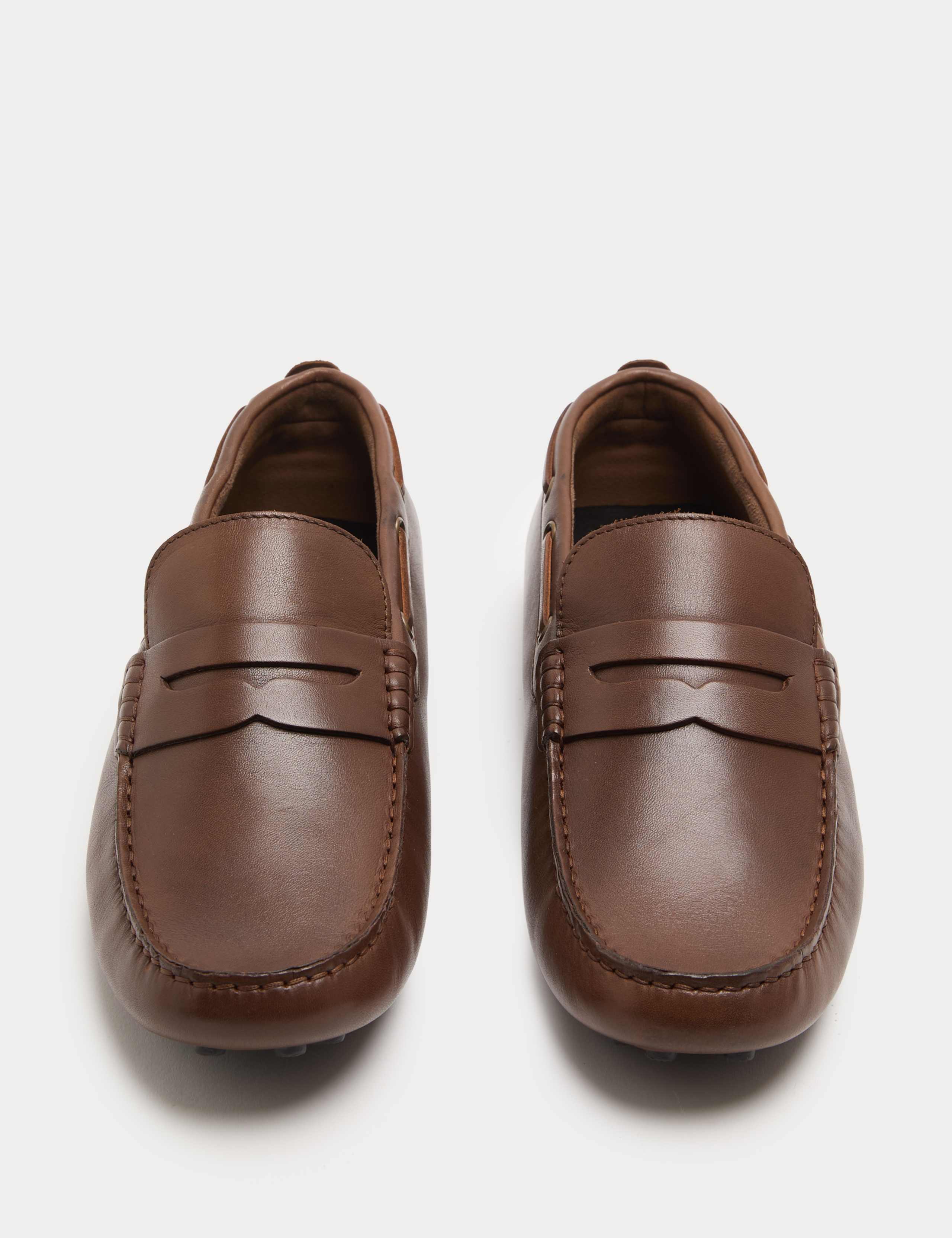 Leather Saddle Driving Loafers