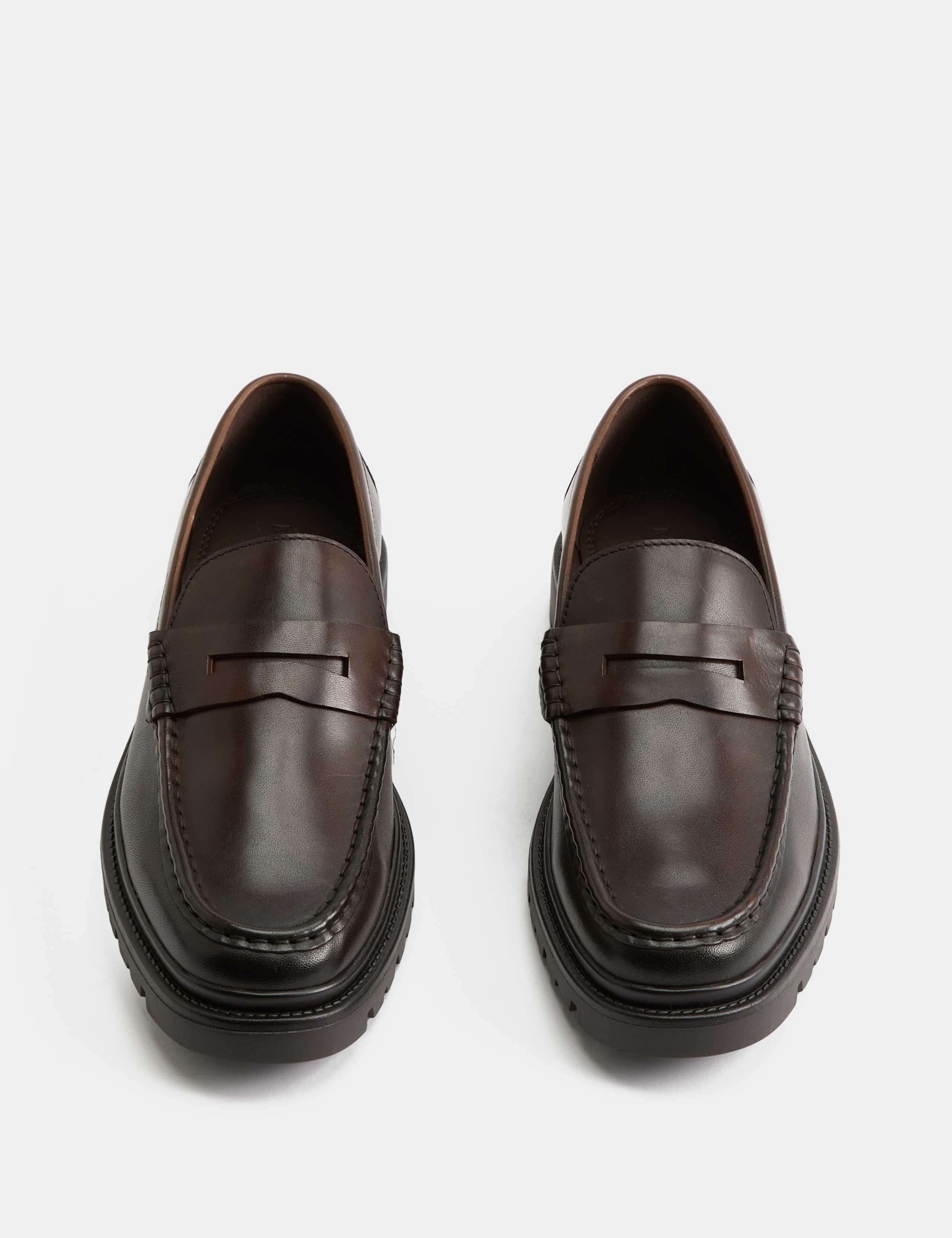 Leather Chunky Sole Loafers