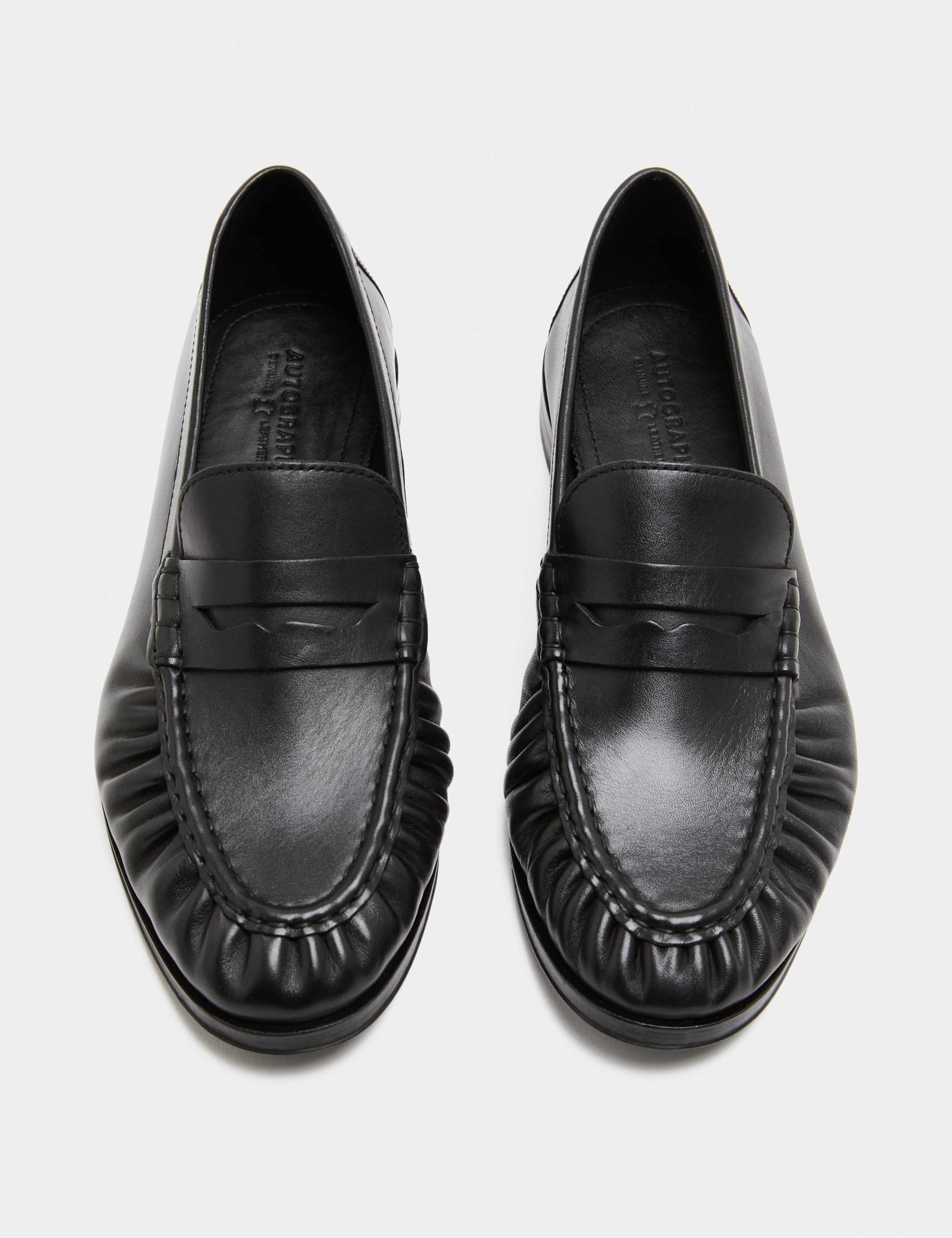 Ruched Leather Slip On Loafers