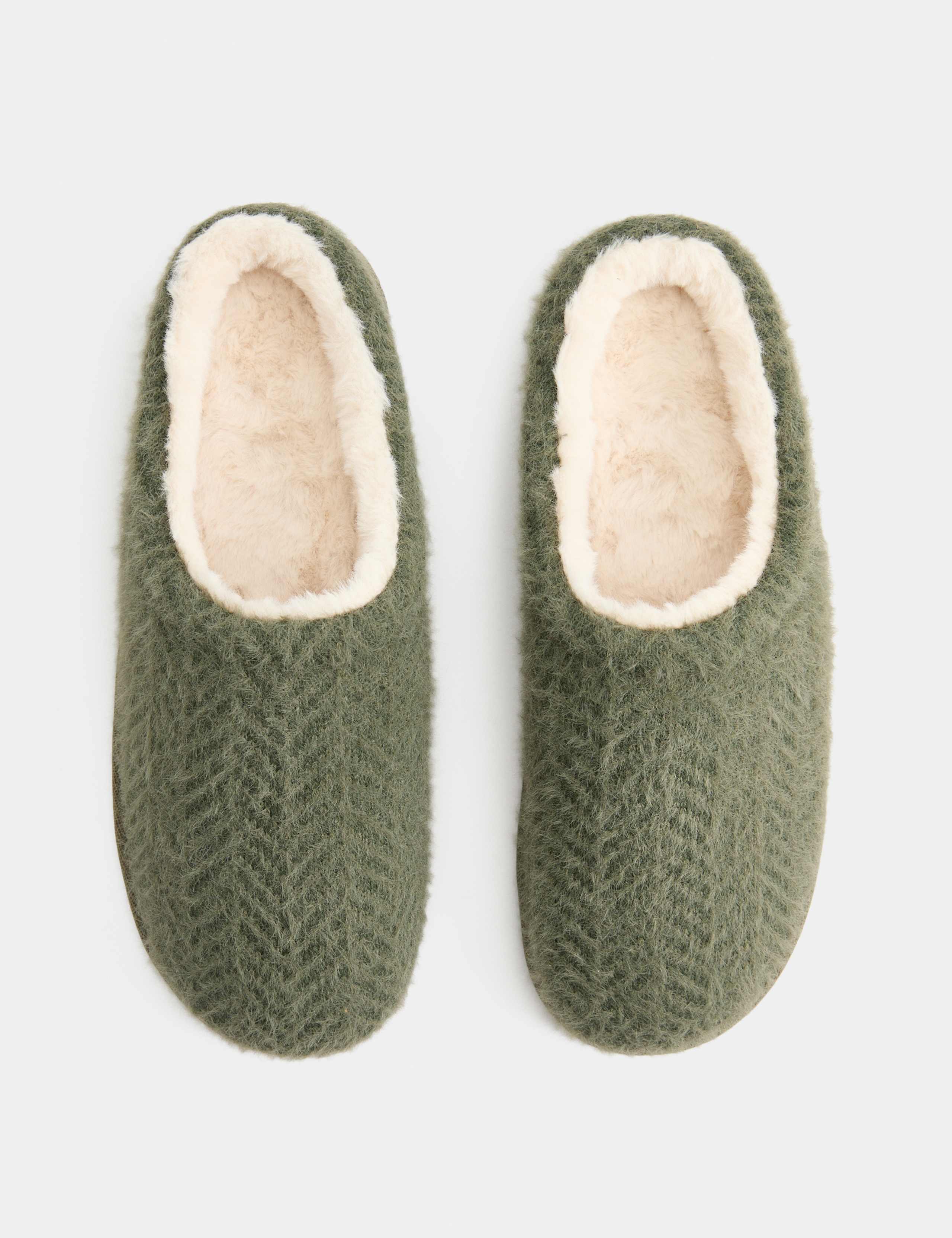Fleece Lined Herringbone Mule Slippers