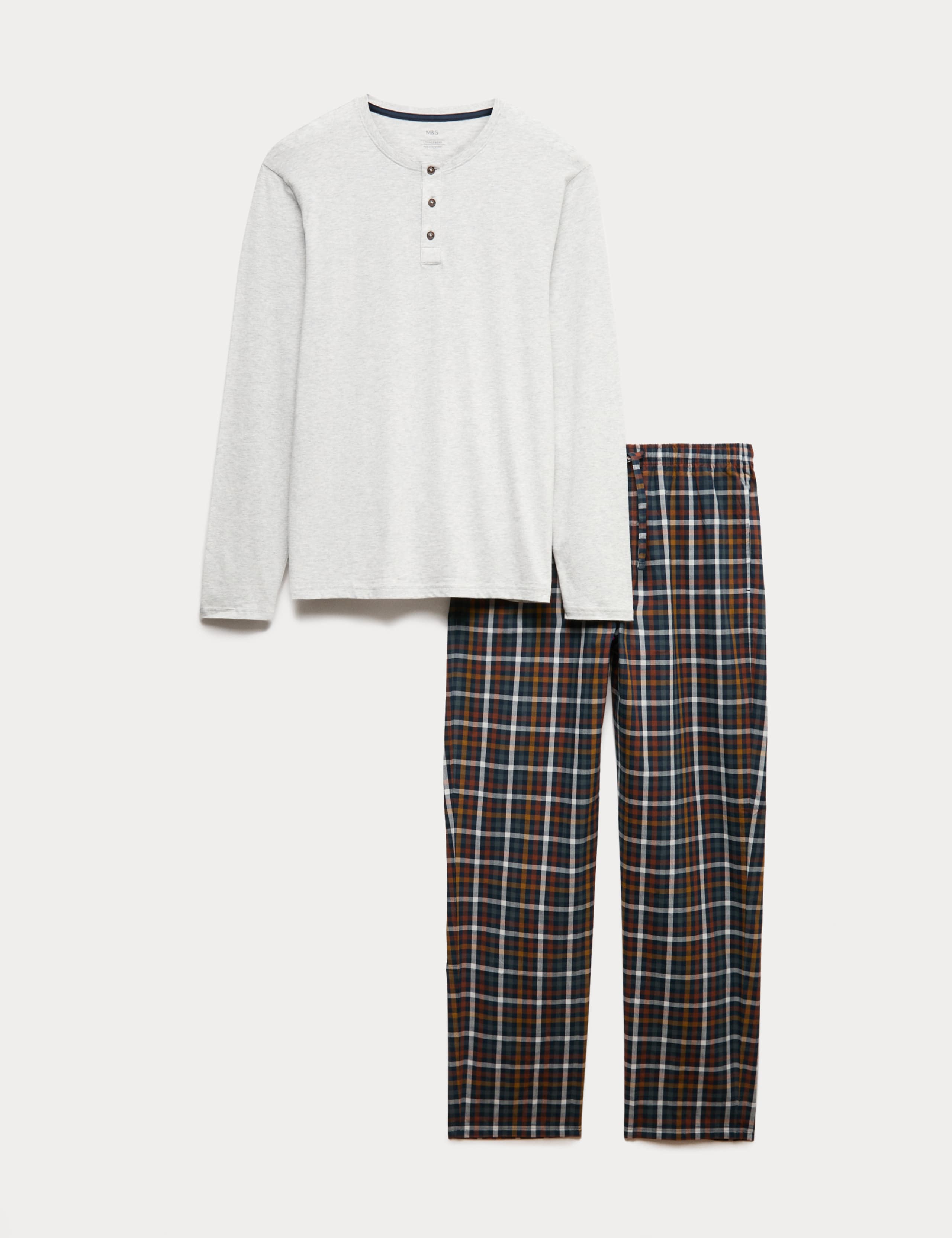 Pure Cotton Henley Checked Pyjama Set