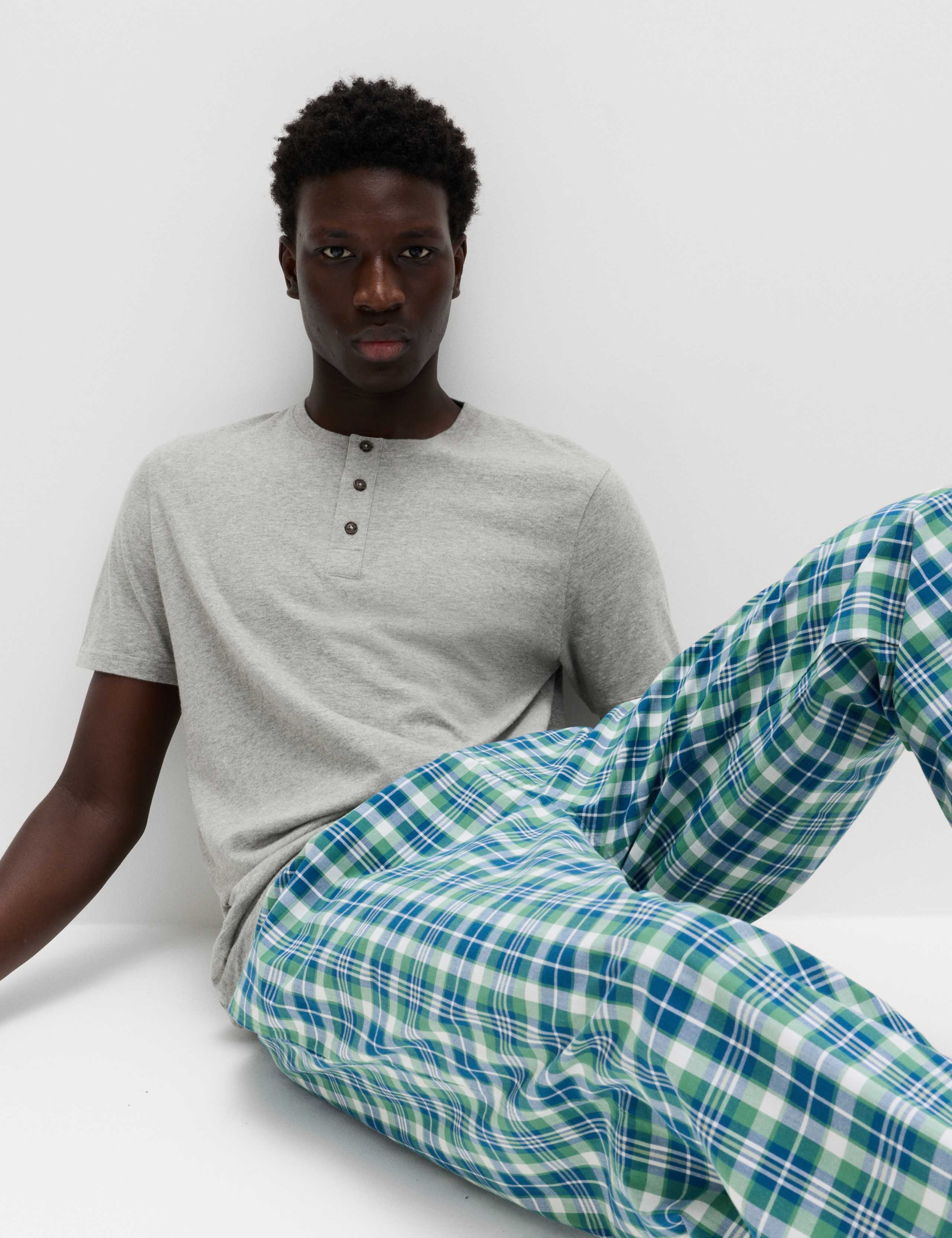 Pure Cotton Henley Checked Pyjama Set