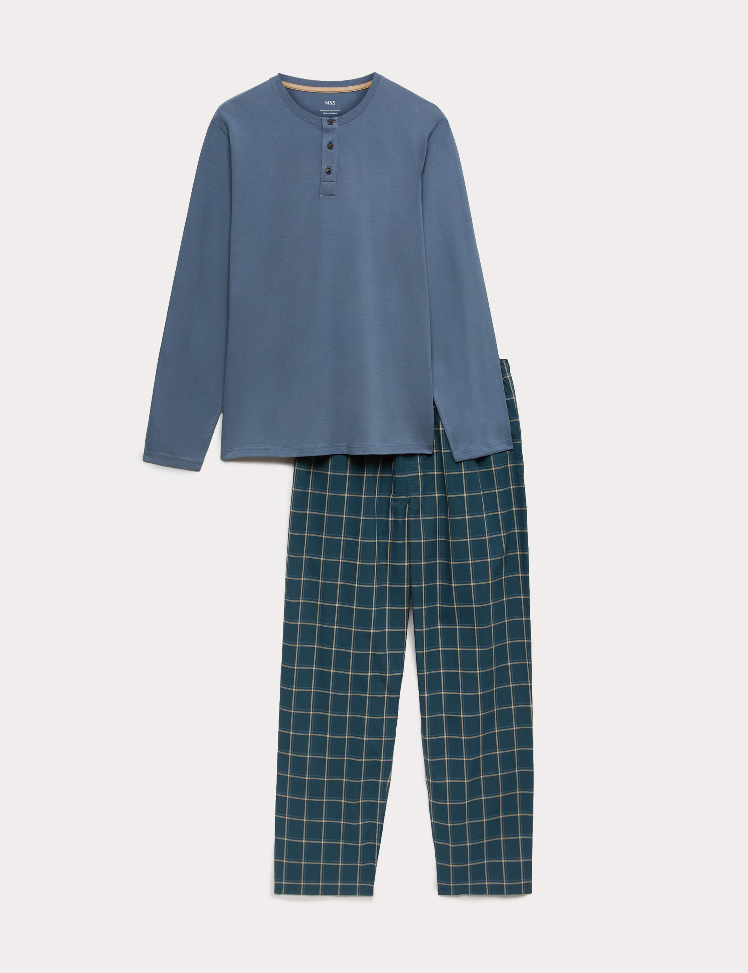 Pure Cotton Henley Checked Pyjama Set