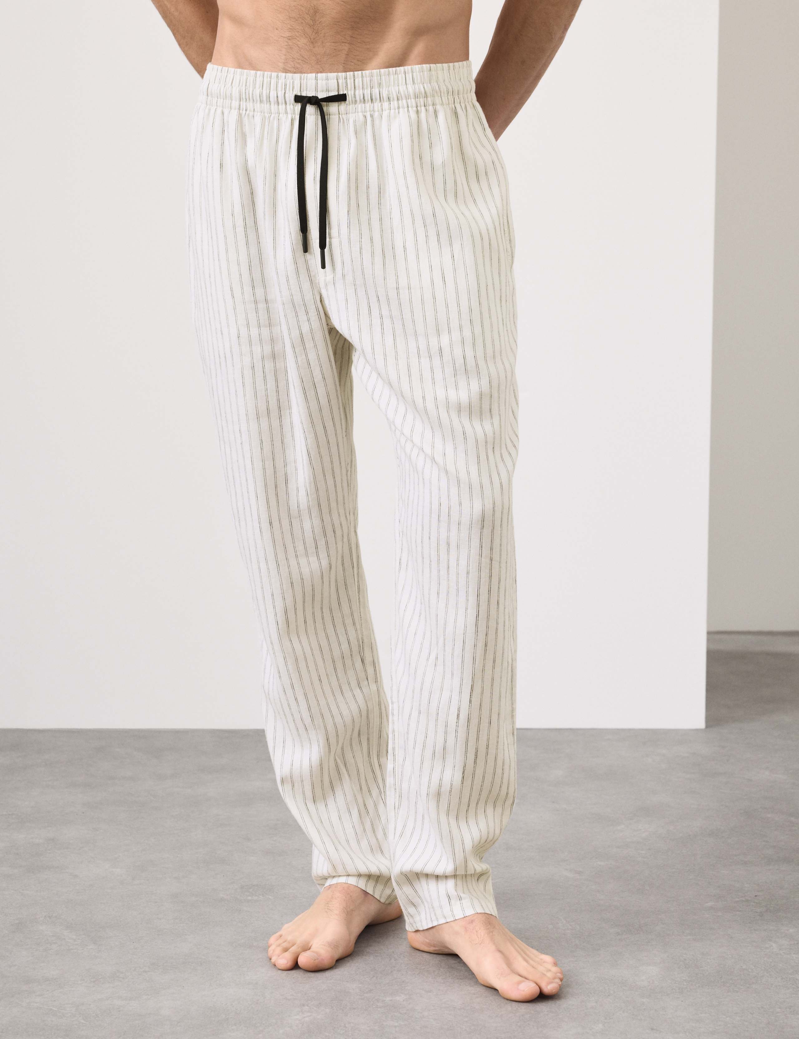 Linen Rich Striped Pyjama Bottoms