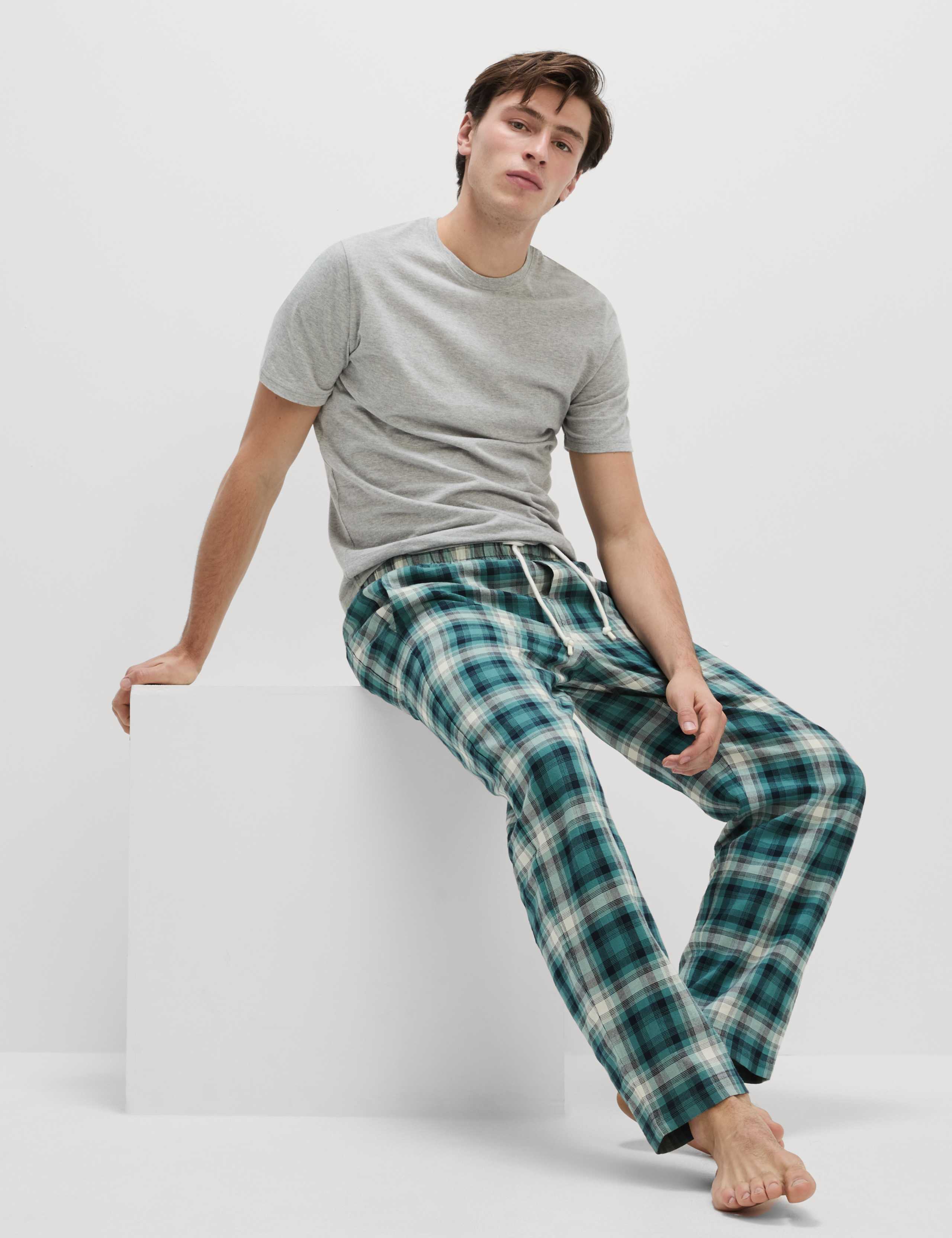 Pure Cotton Checked Loungewear Bottoms