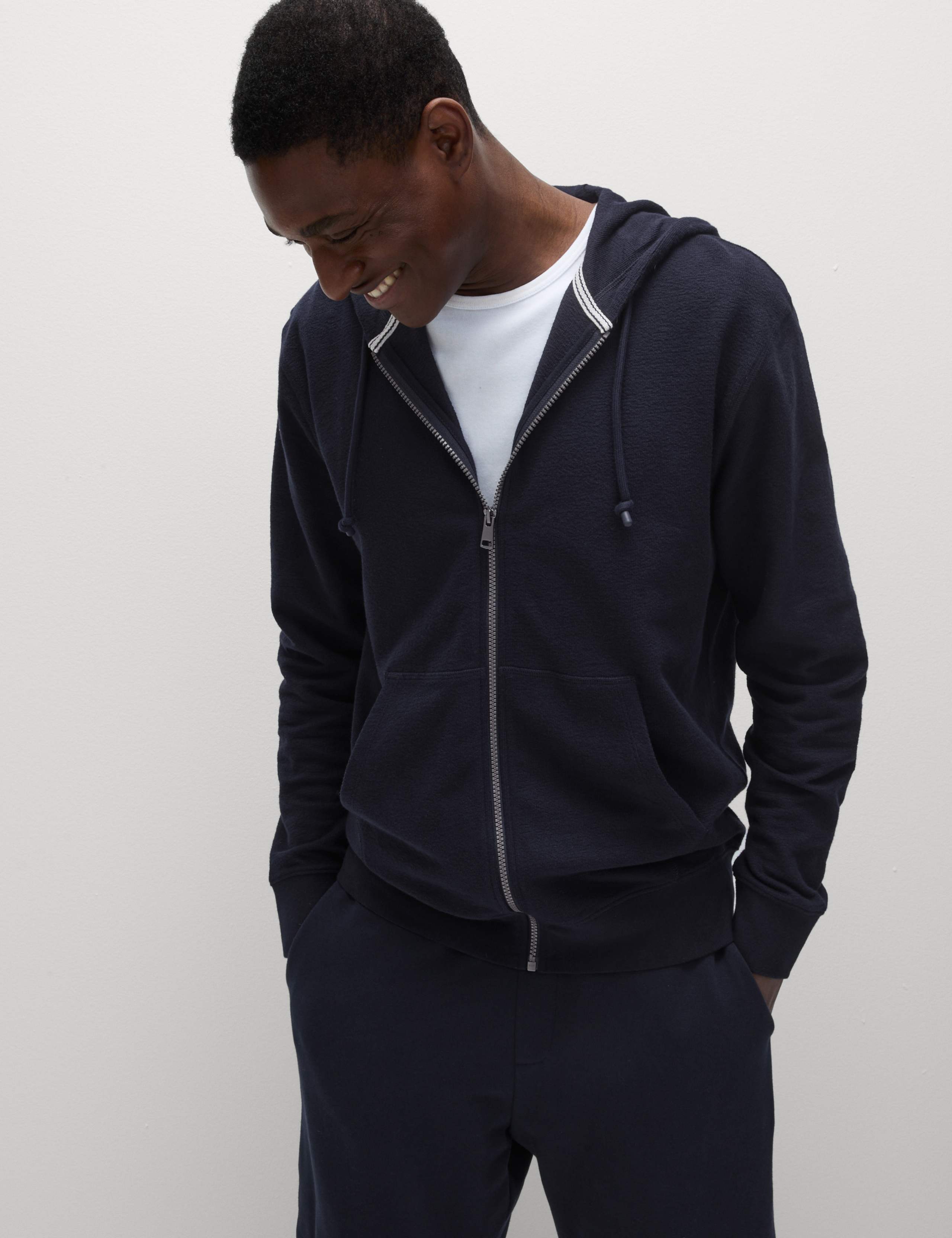 Pure Cotton Textured Zip Through Hoodie
