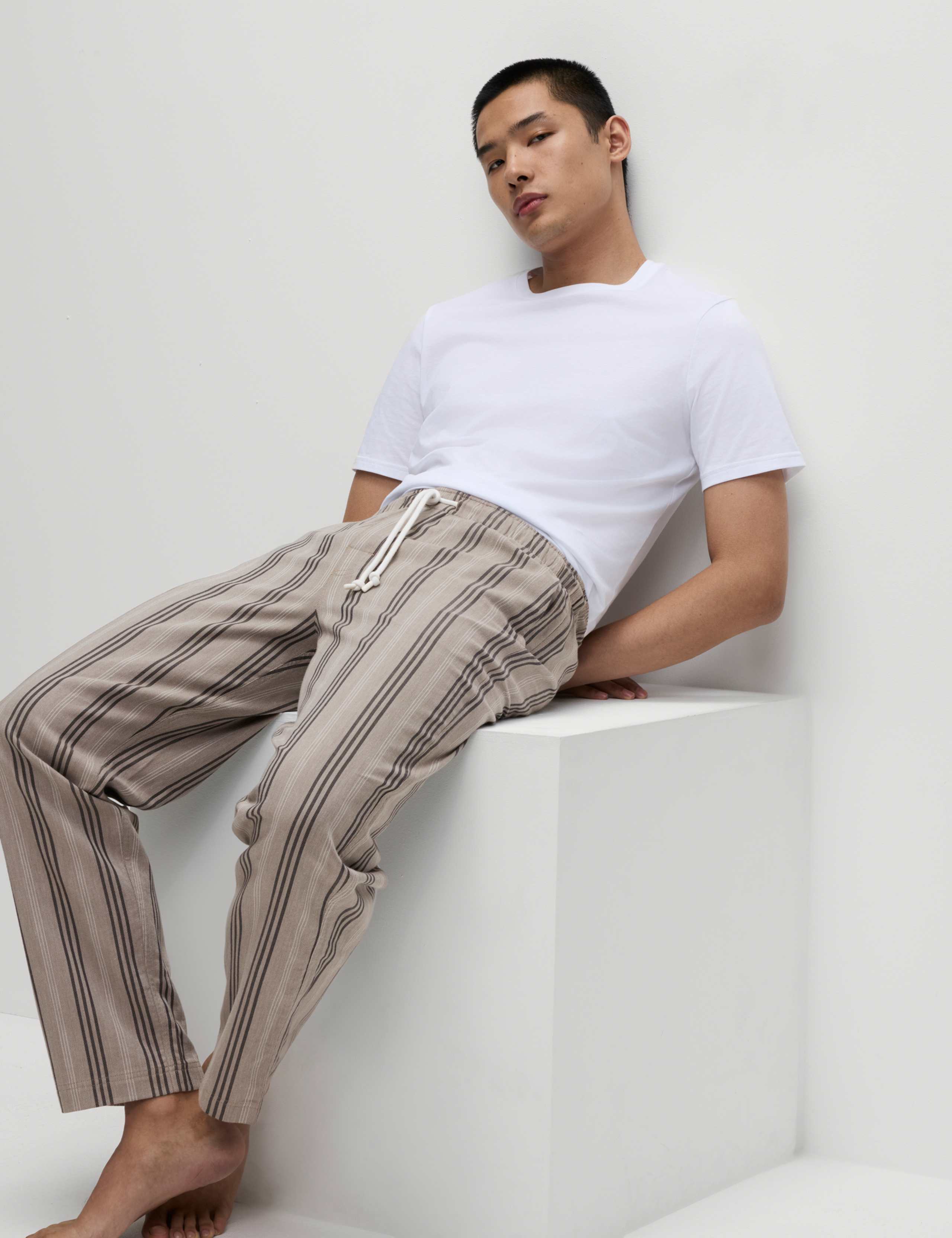 Pure Cotton Striped Loungewear Bottoms