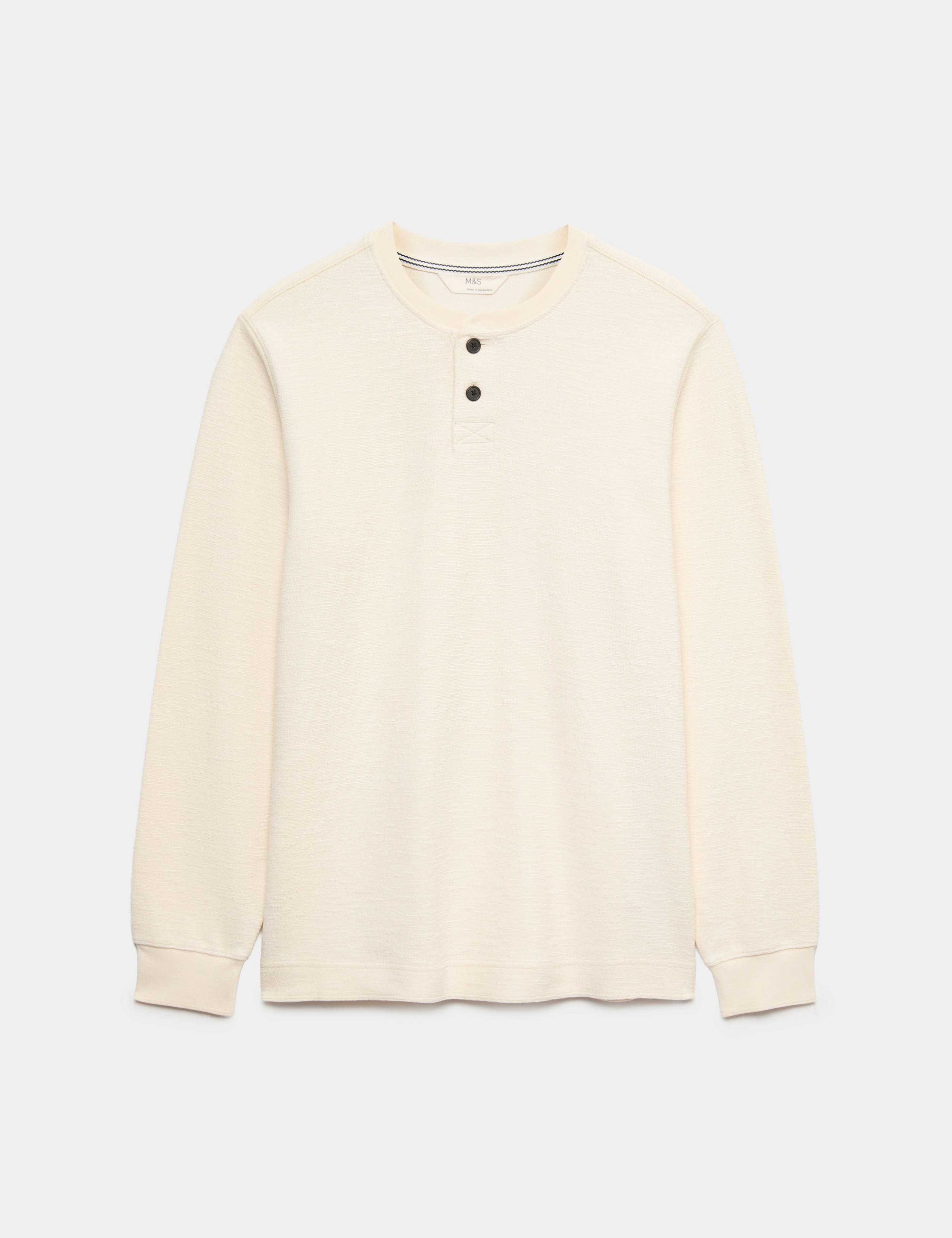 Cotton Rich Textured Henley Loungewear Top