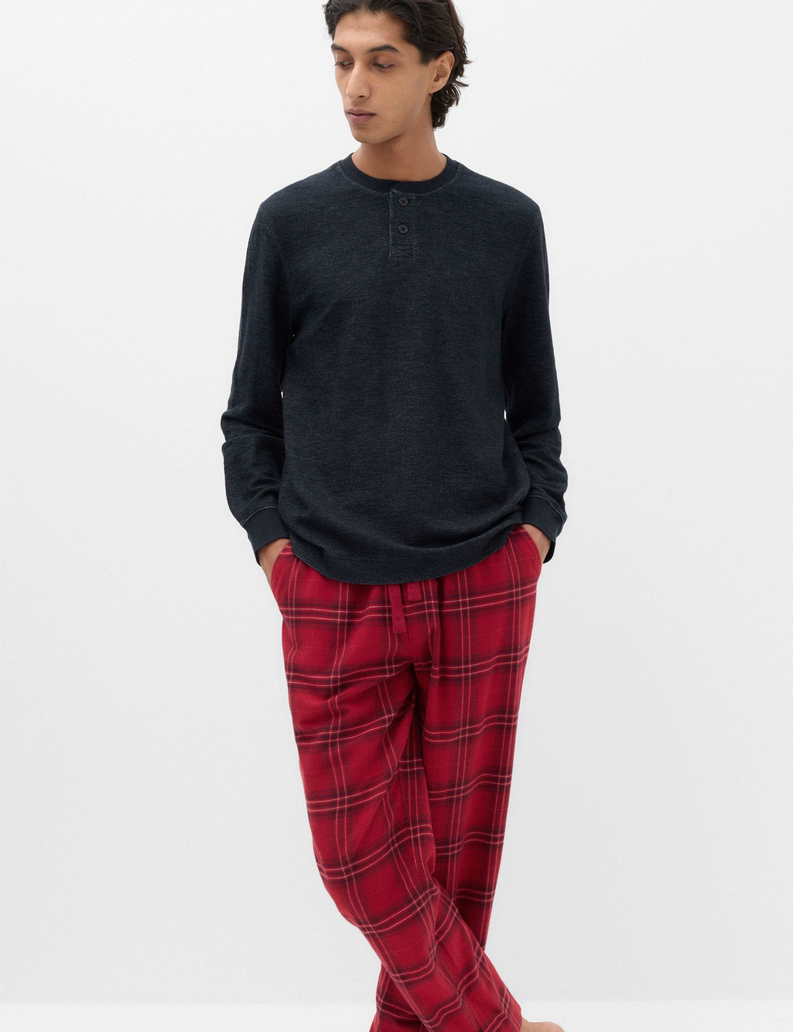 Cotton Rich Textured Henley Loungewear Top