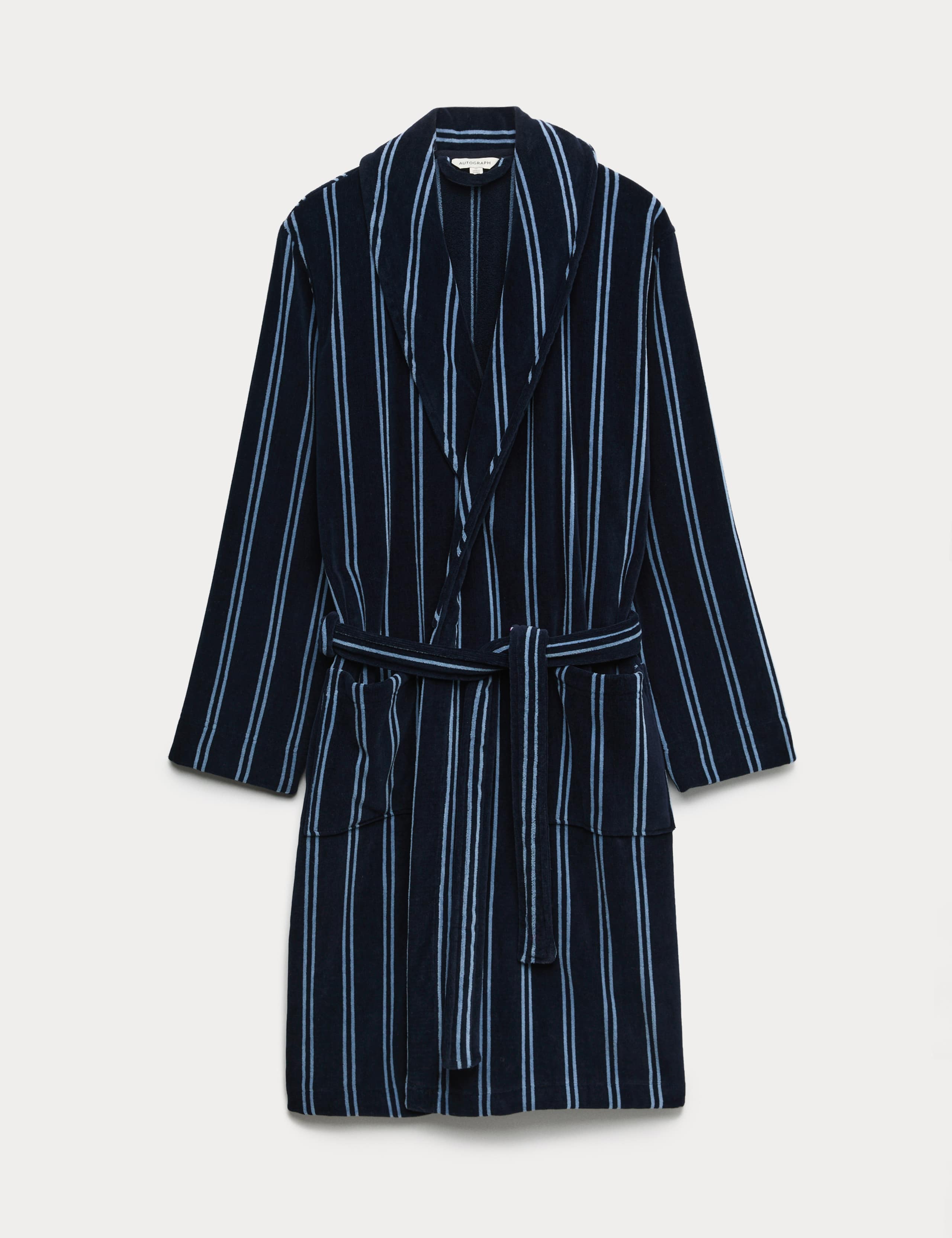 Pure Cotton Velour Striped Dressing Gown