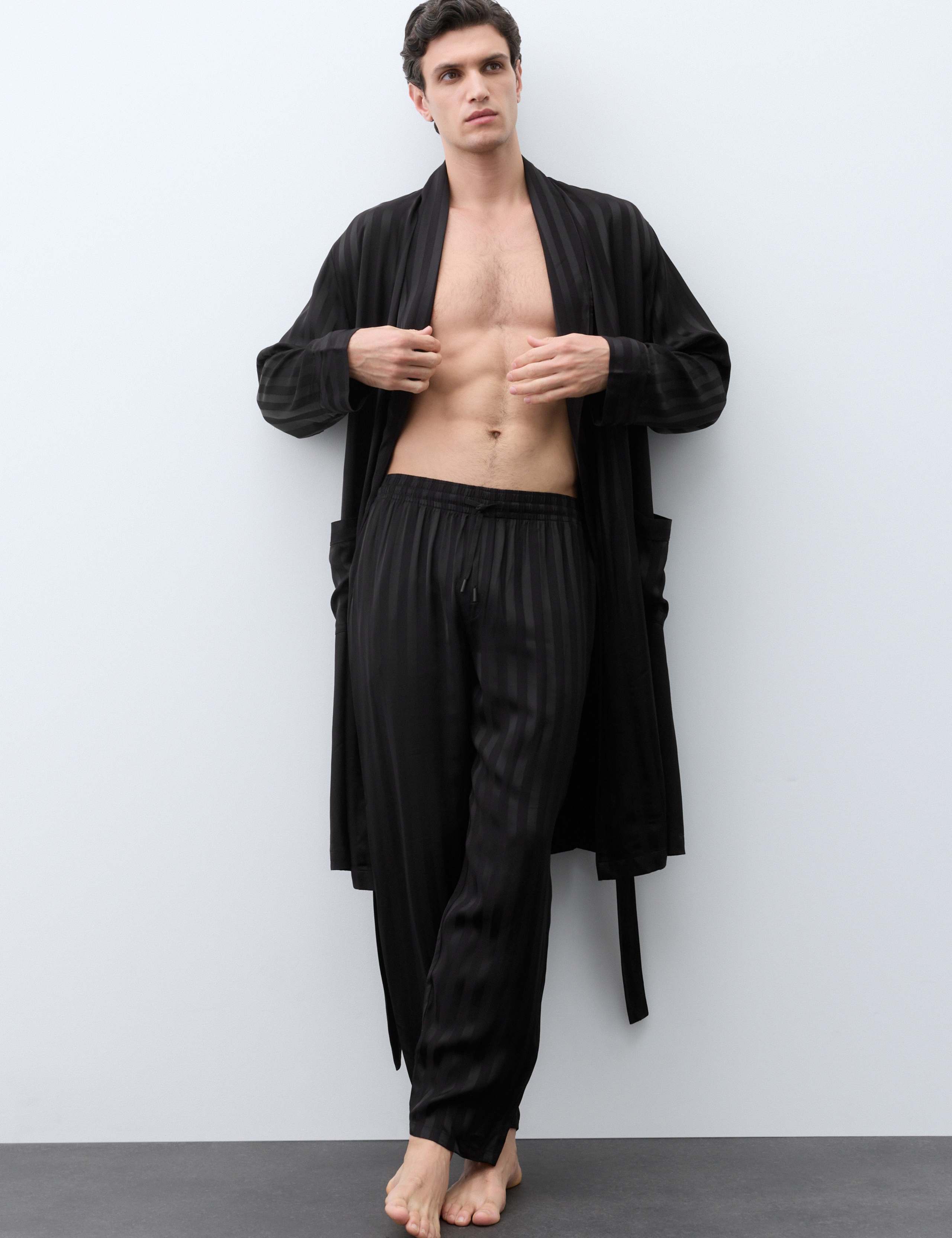 Satin Striped Stretch Dressing Gown