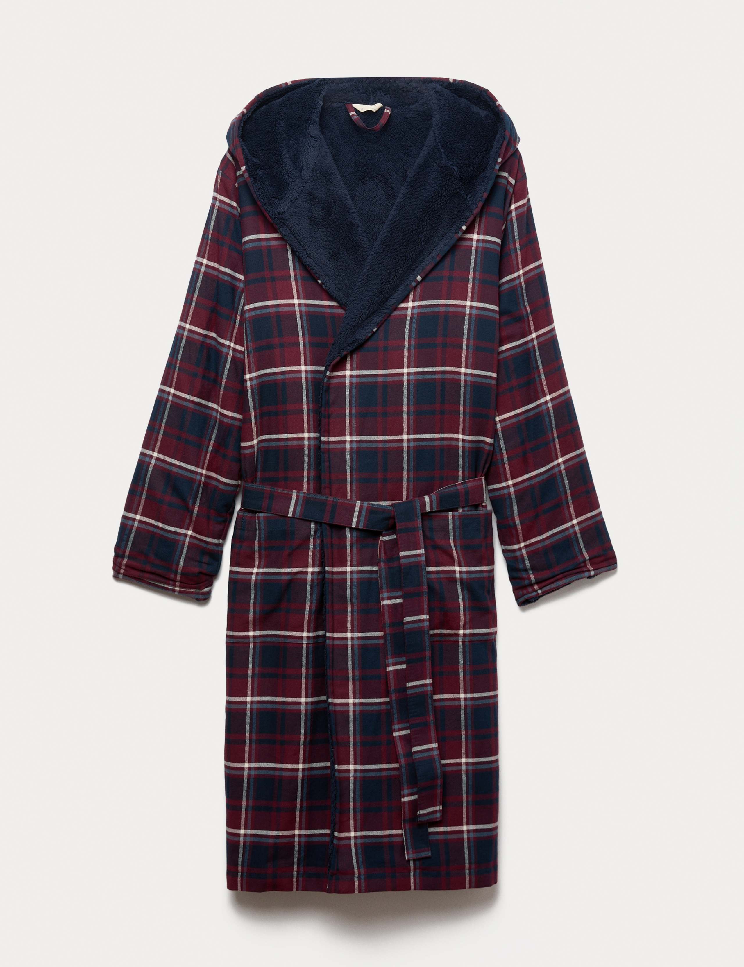 Pure Cotton Checked Hooded Dressing Gown