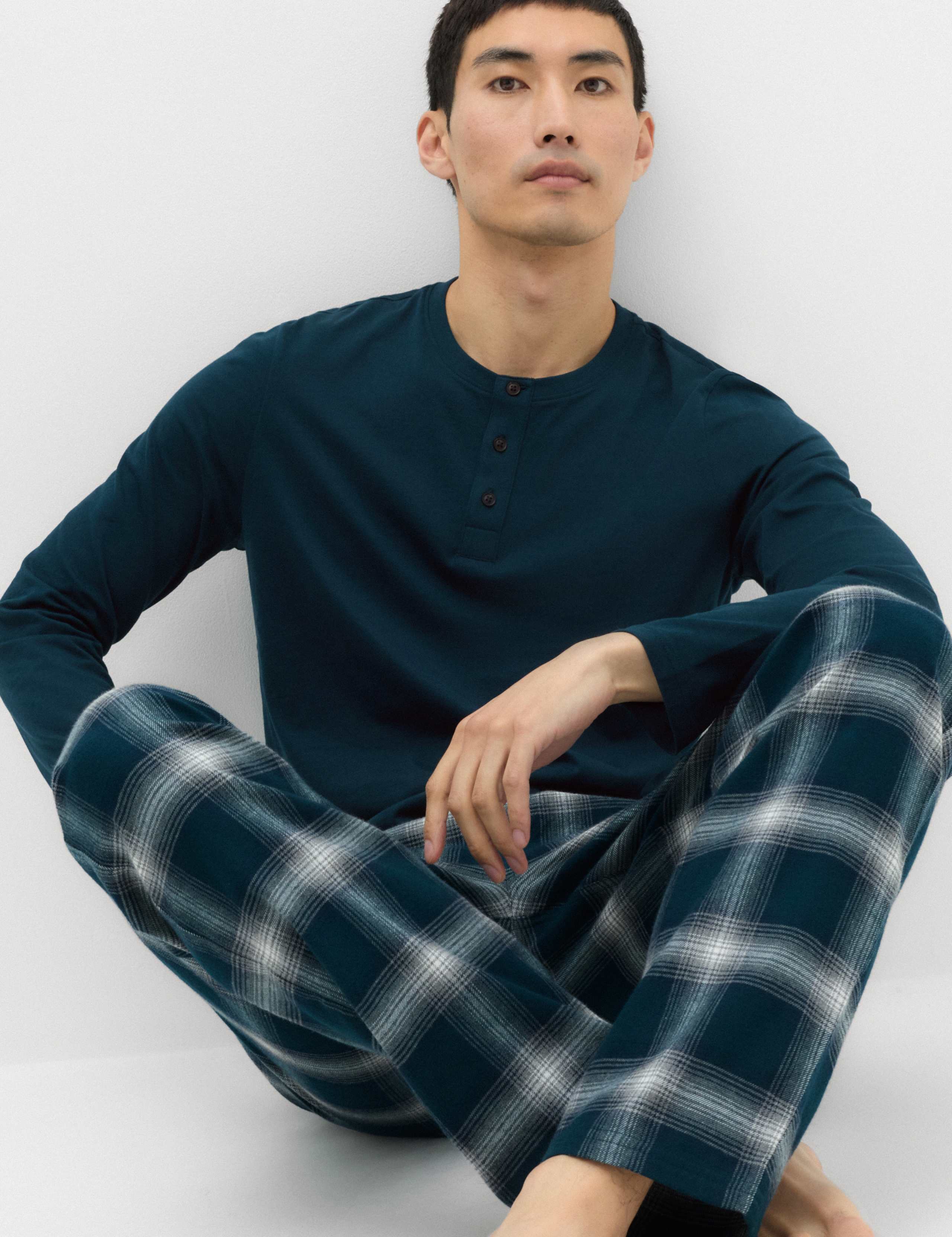 Brushed Cotton Henley Checked Pyjama Set