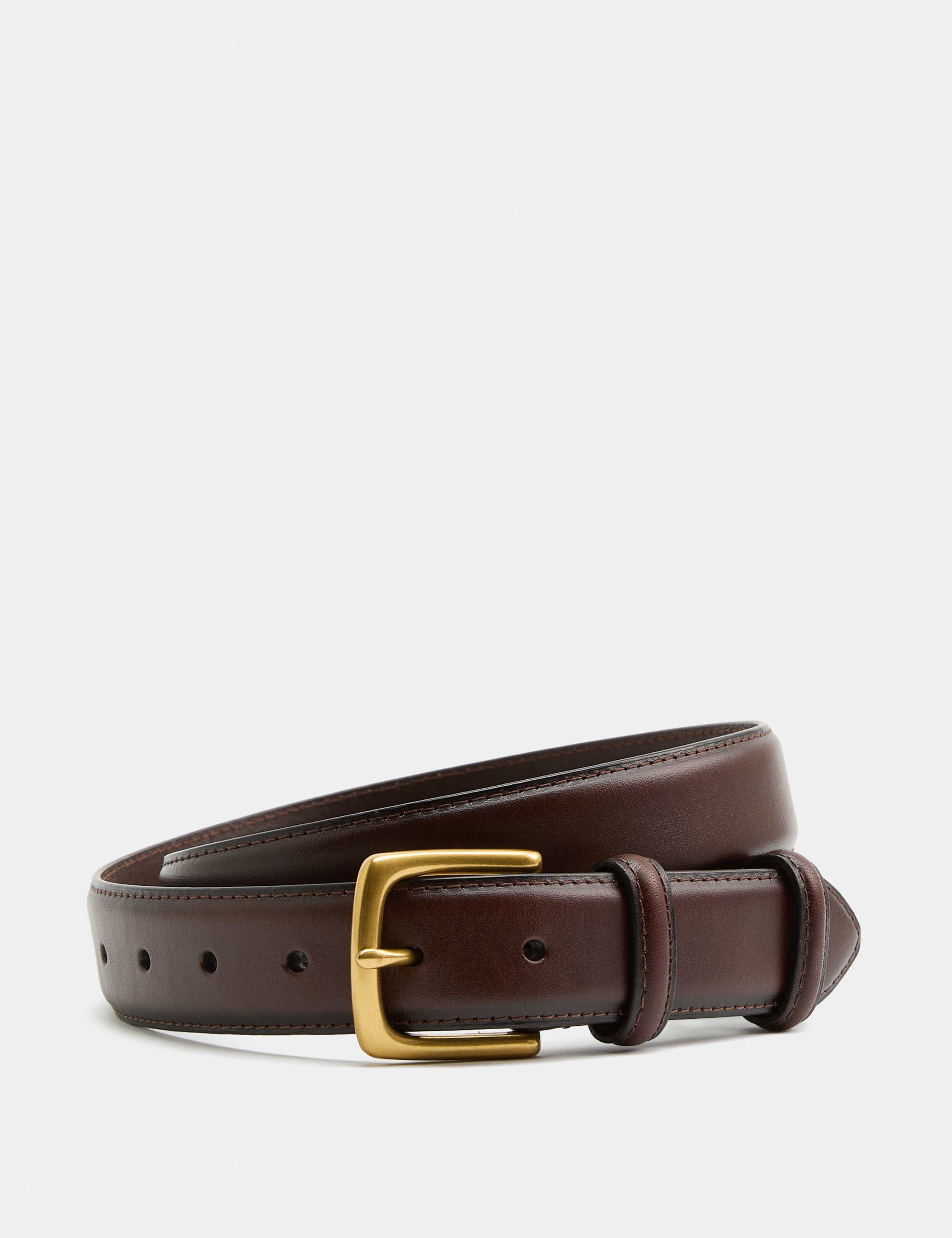Leather Burnished Brass Buckle Belt