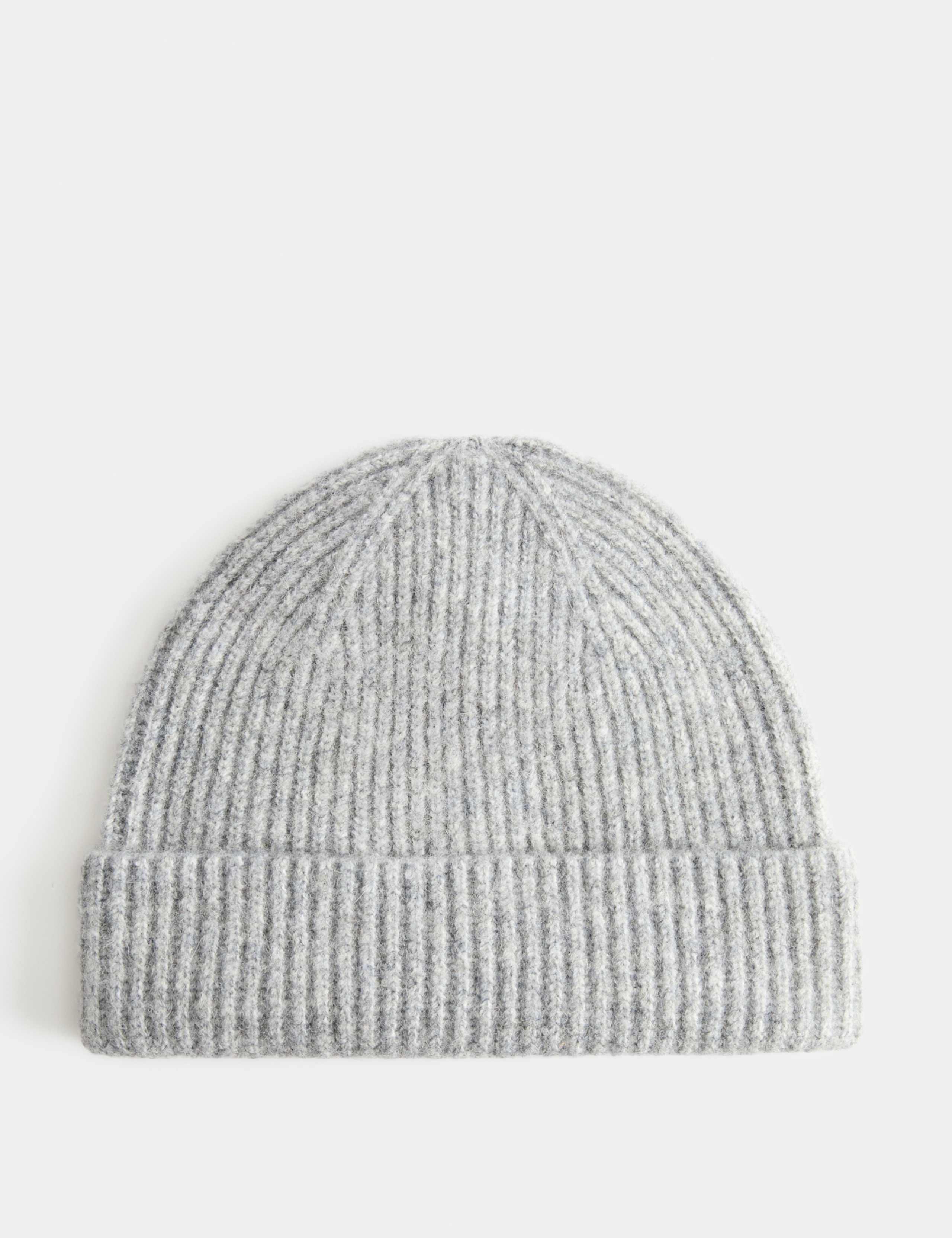 Textured Ribbed Beanie Hat with Wool