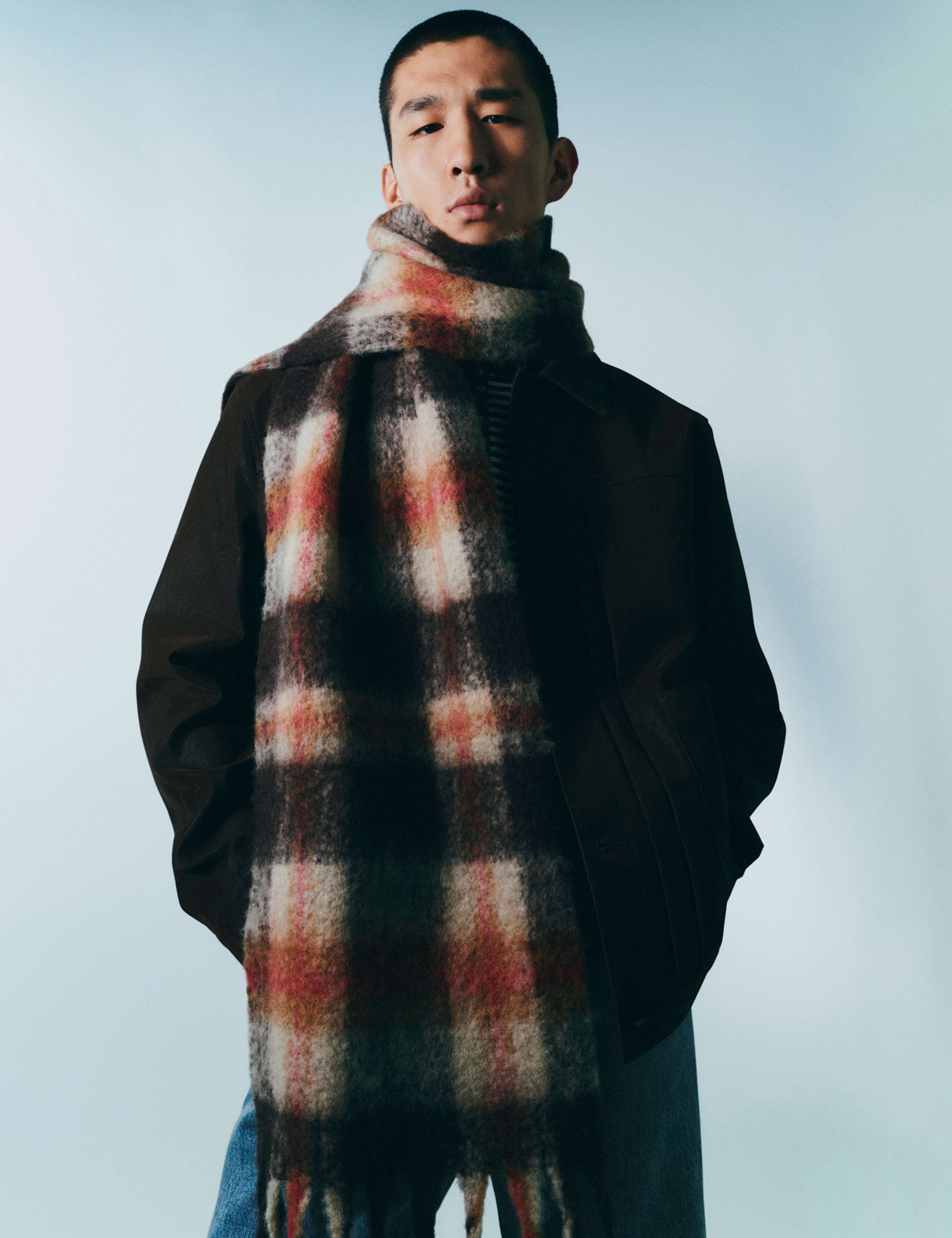 Wool Blend Checked Chunky Scarf