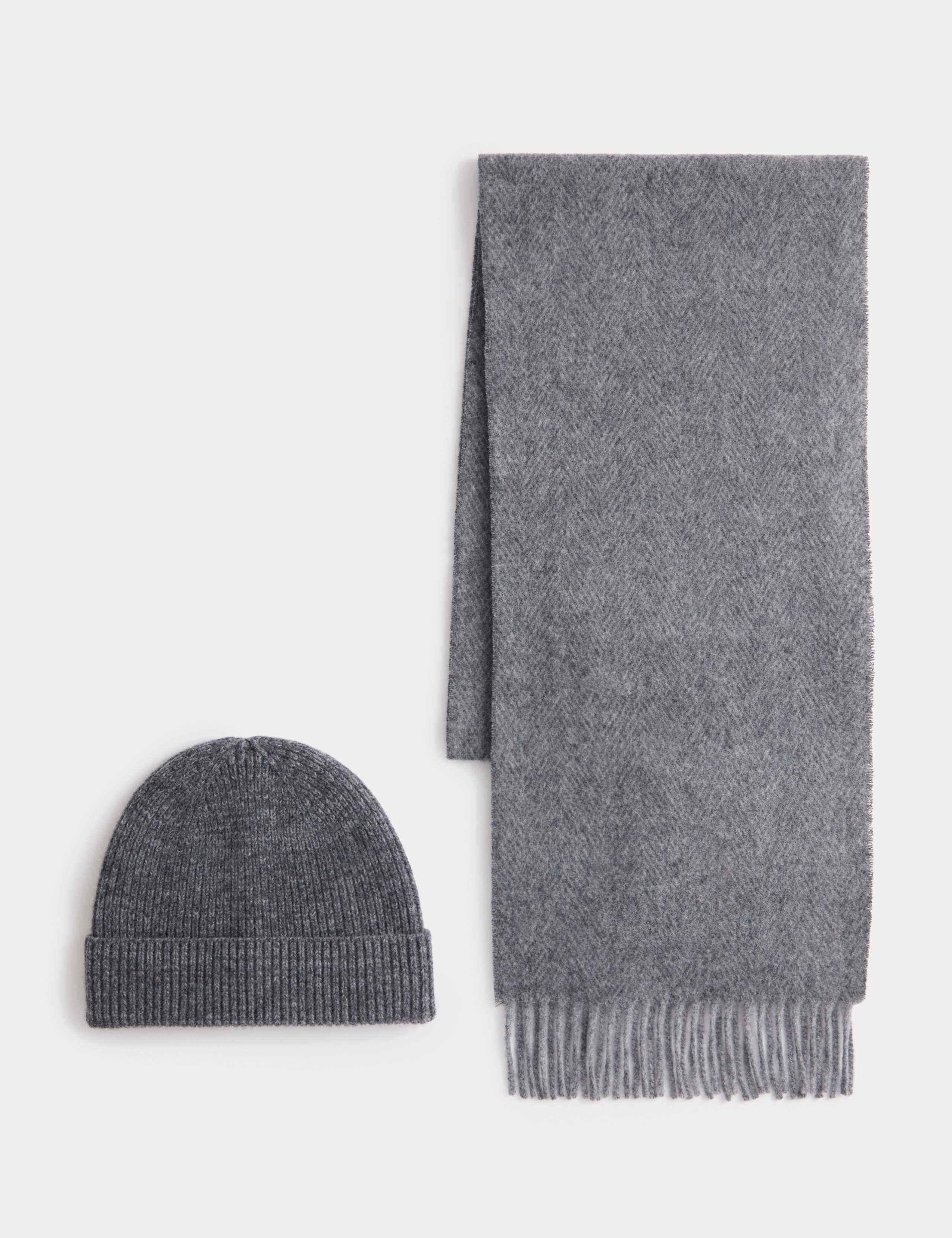 Merino Wool Herringbone Knitted Hat & Scarf Set