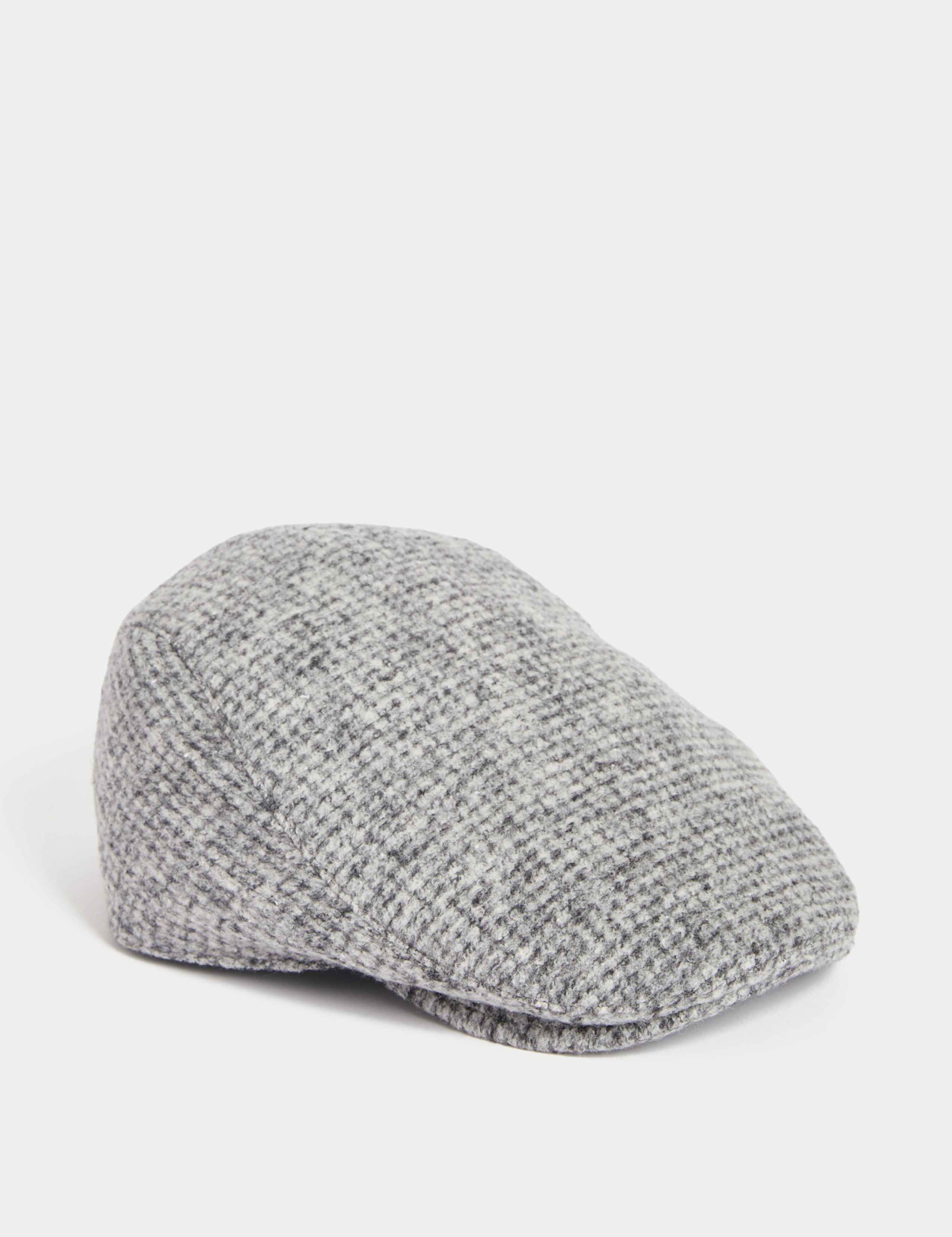 Wool Blend Houndstooth Flatcap