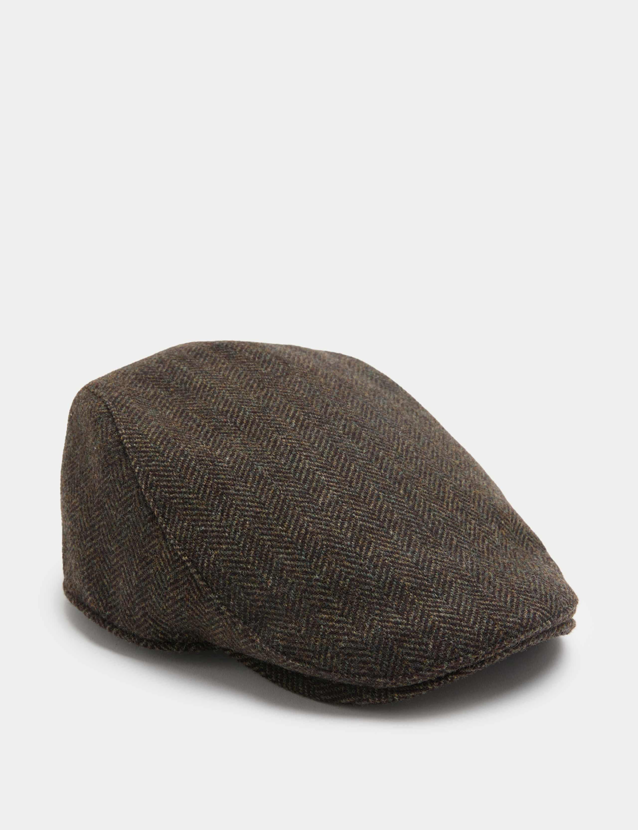 Pure Wool Herringbone Flat Cap