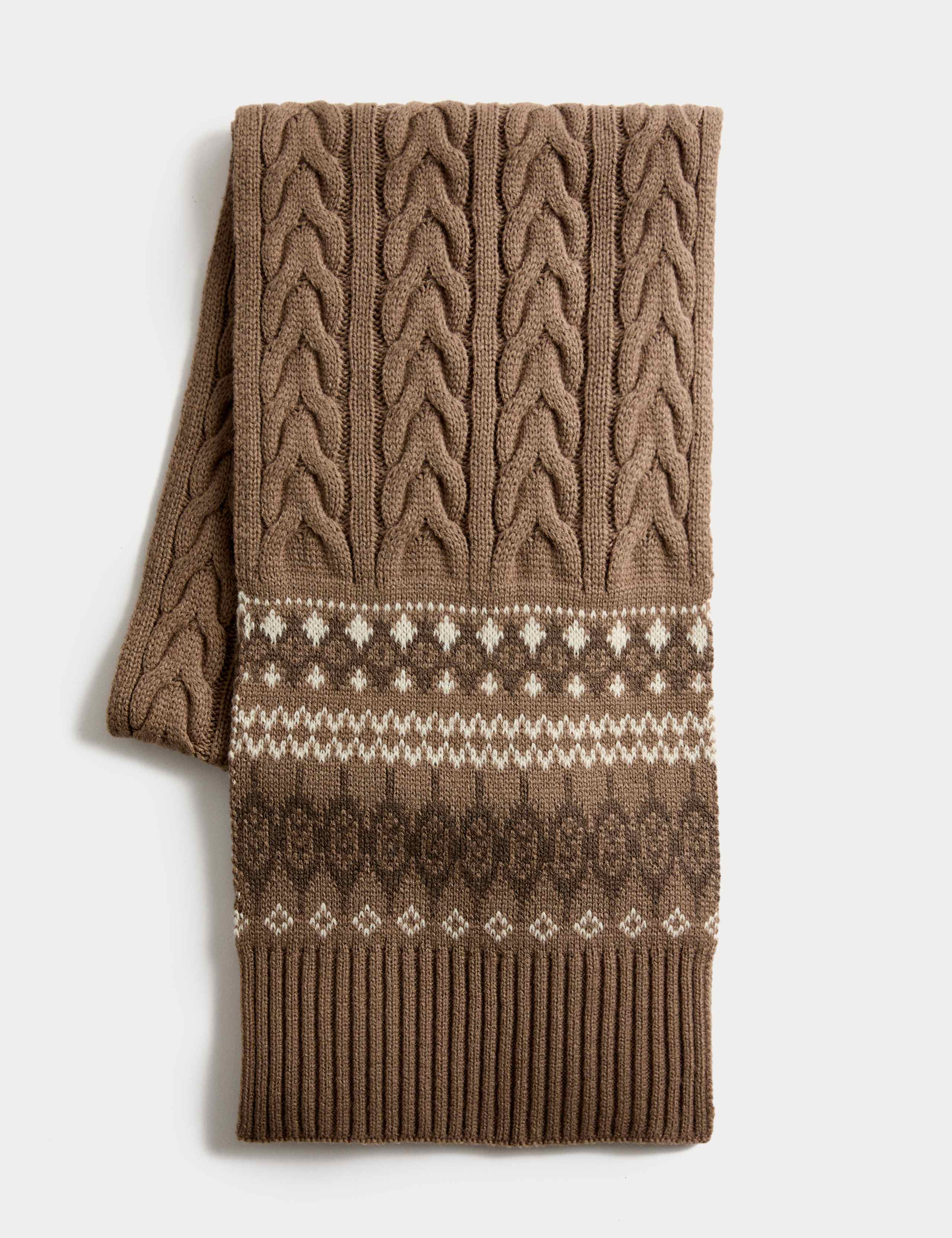 Fair Isle Cable Knit Scarf