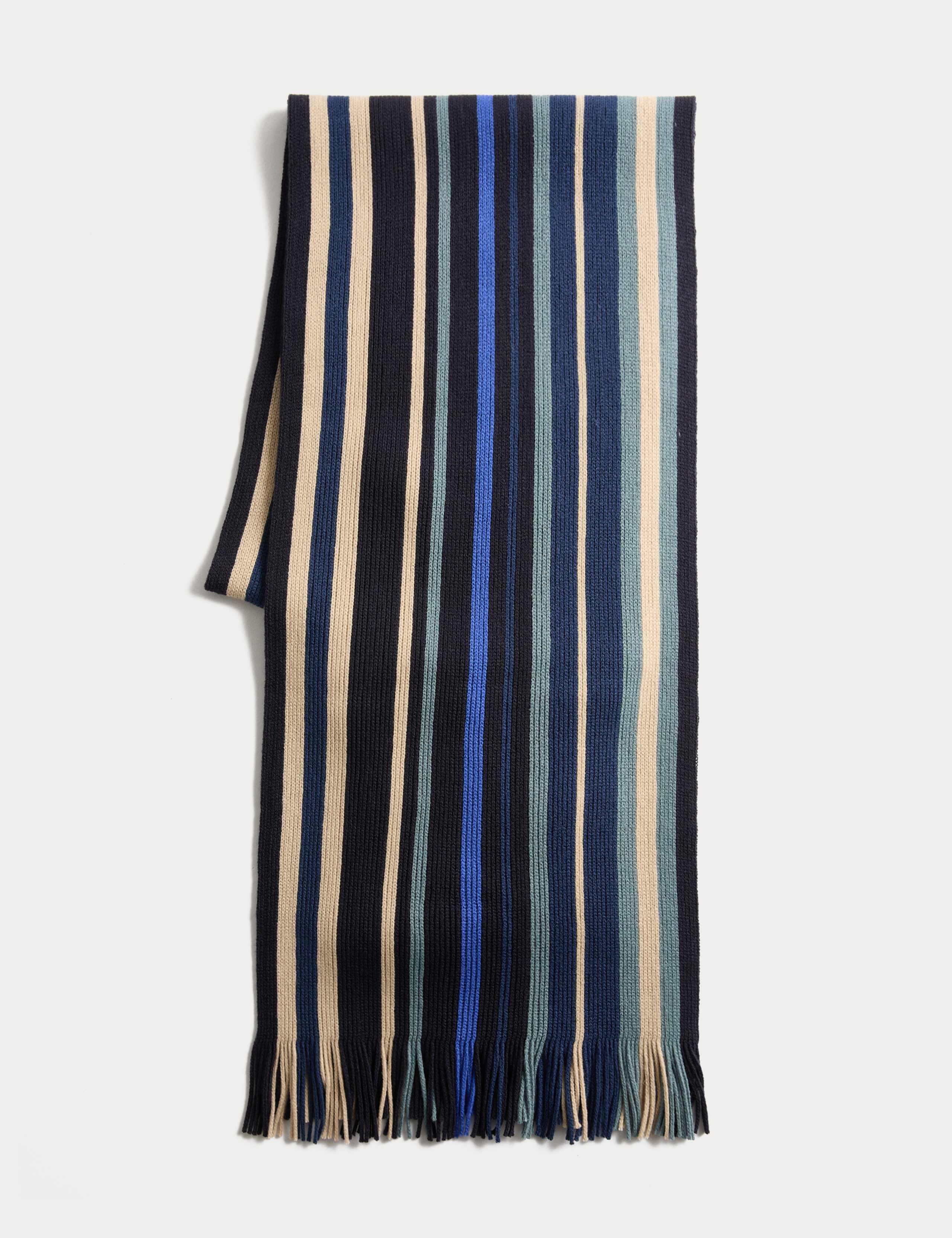 Striped Fringed Knitted Scarf