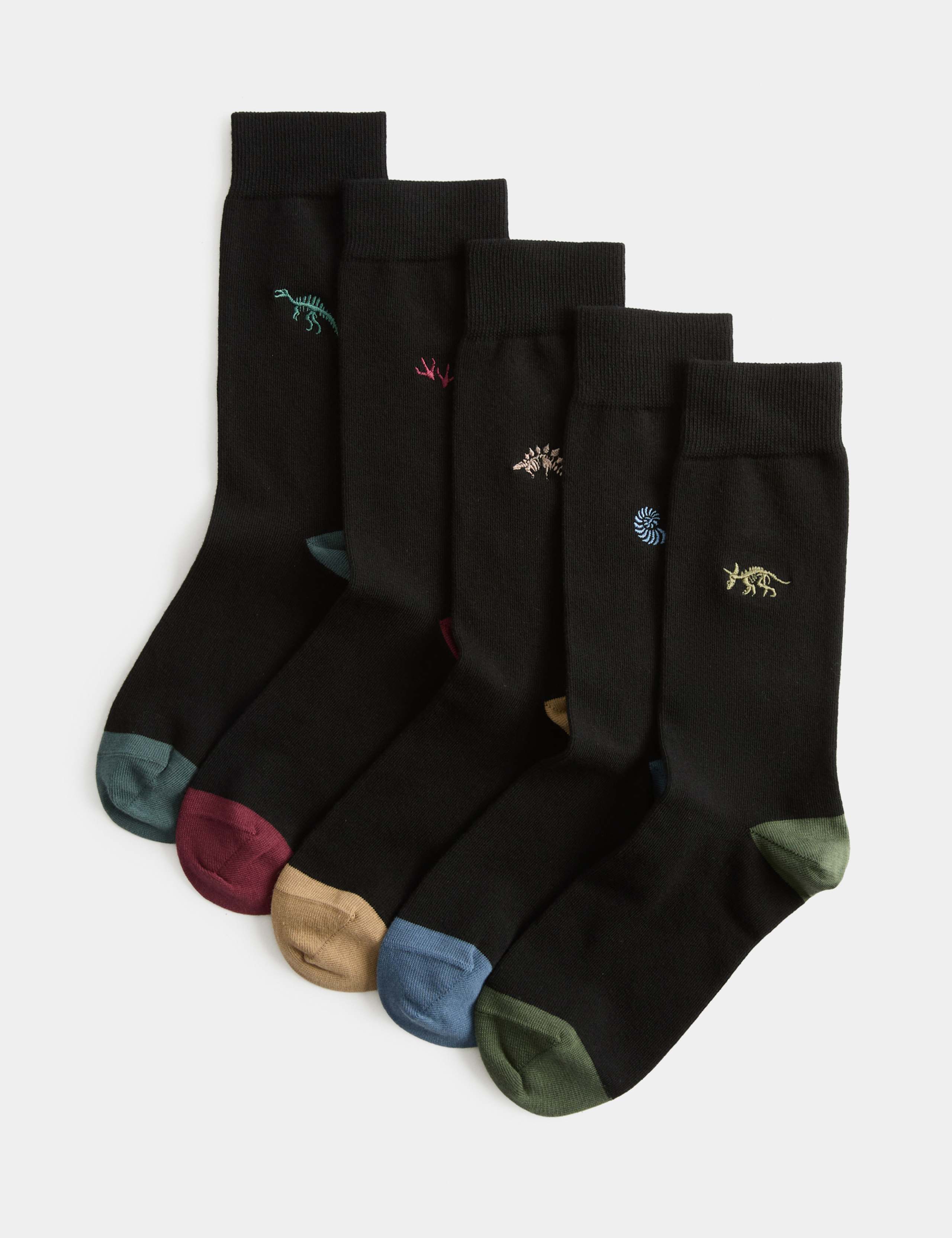5 Pack Embroidered Cotton Rich Socks