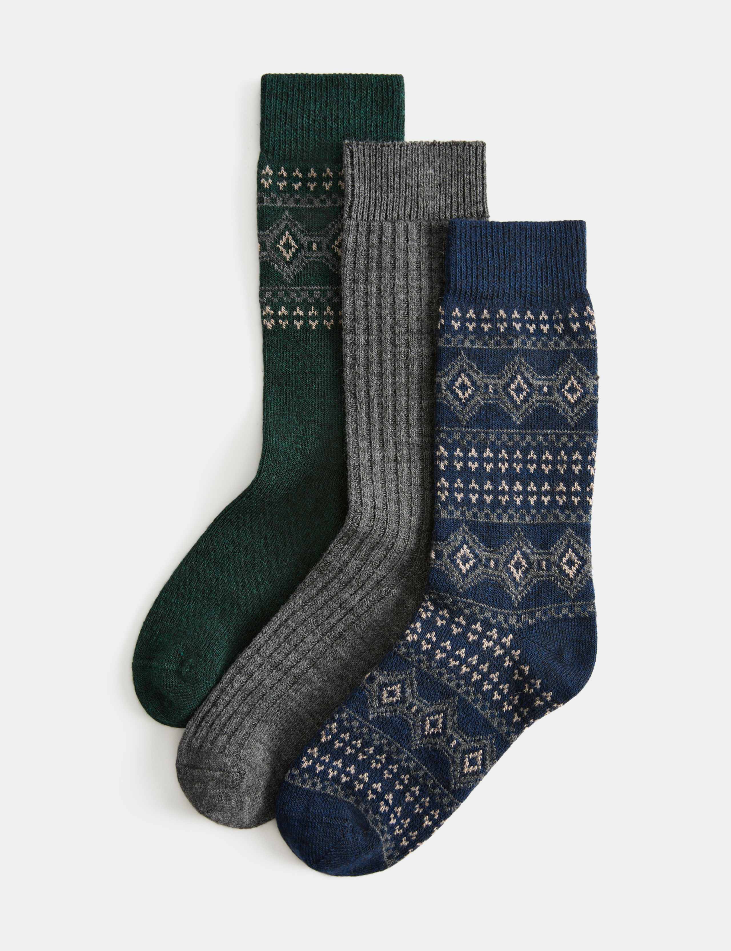 3 Pack Patterned Socks with Wool