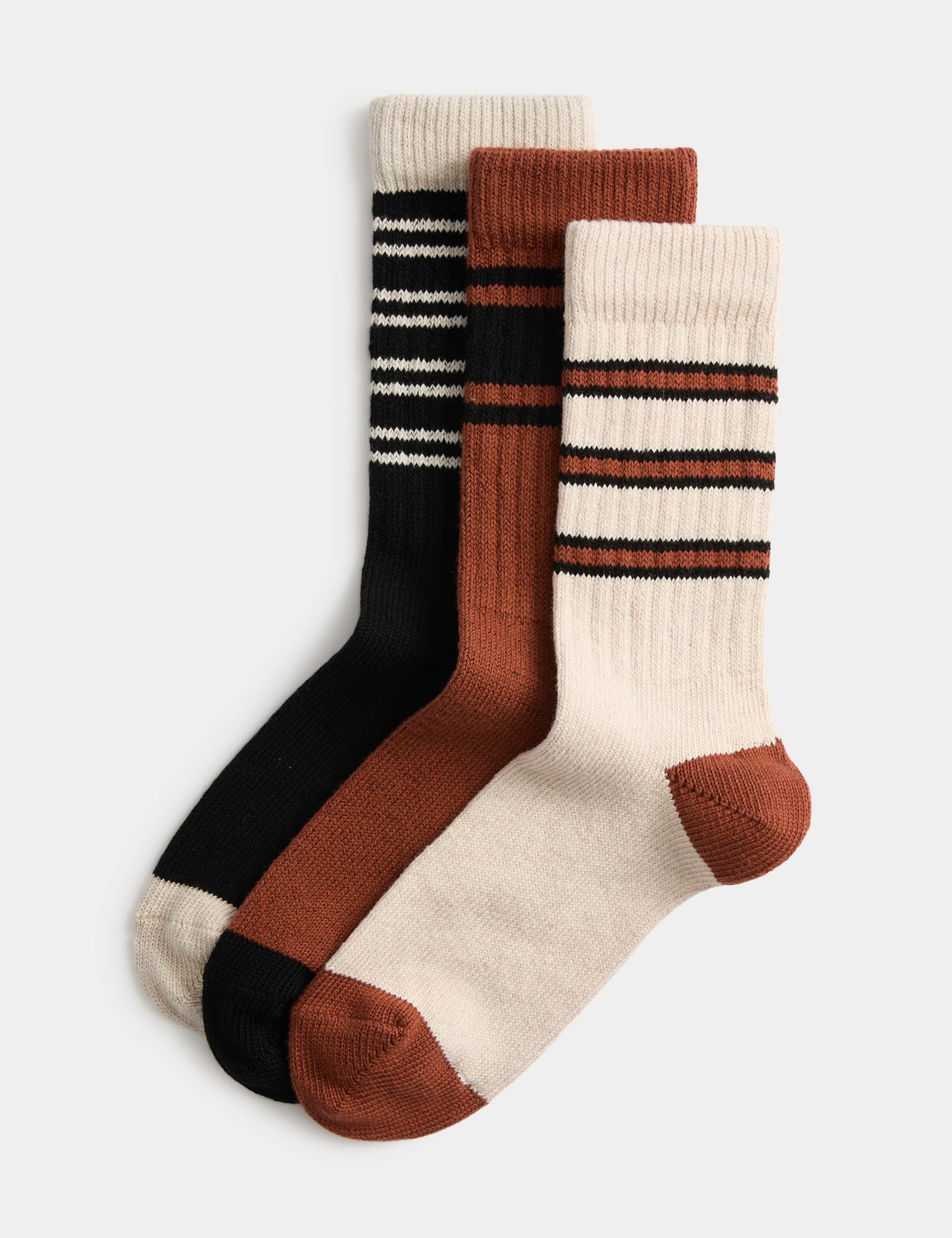 3 Pack Striped Cotton Rich Casual Socks