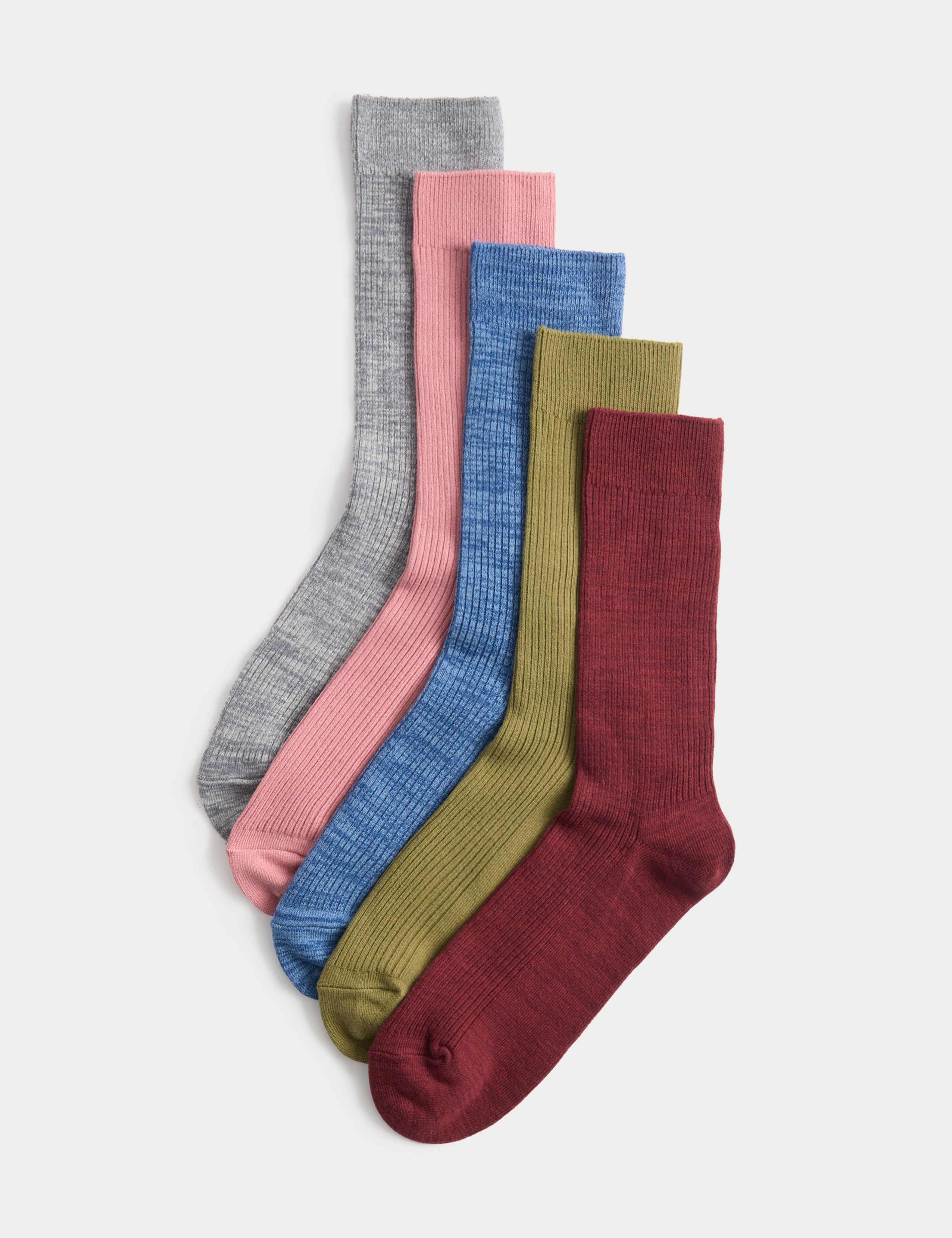5 Pack Cotton Rich Ribbed Socks