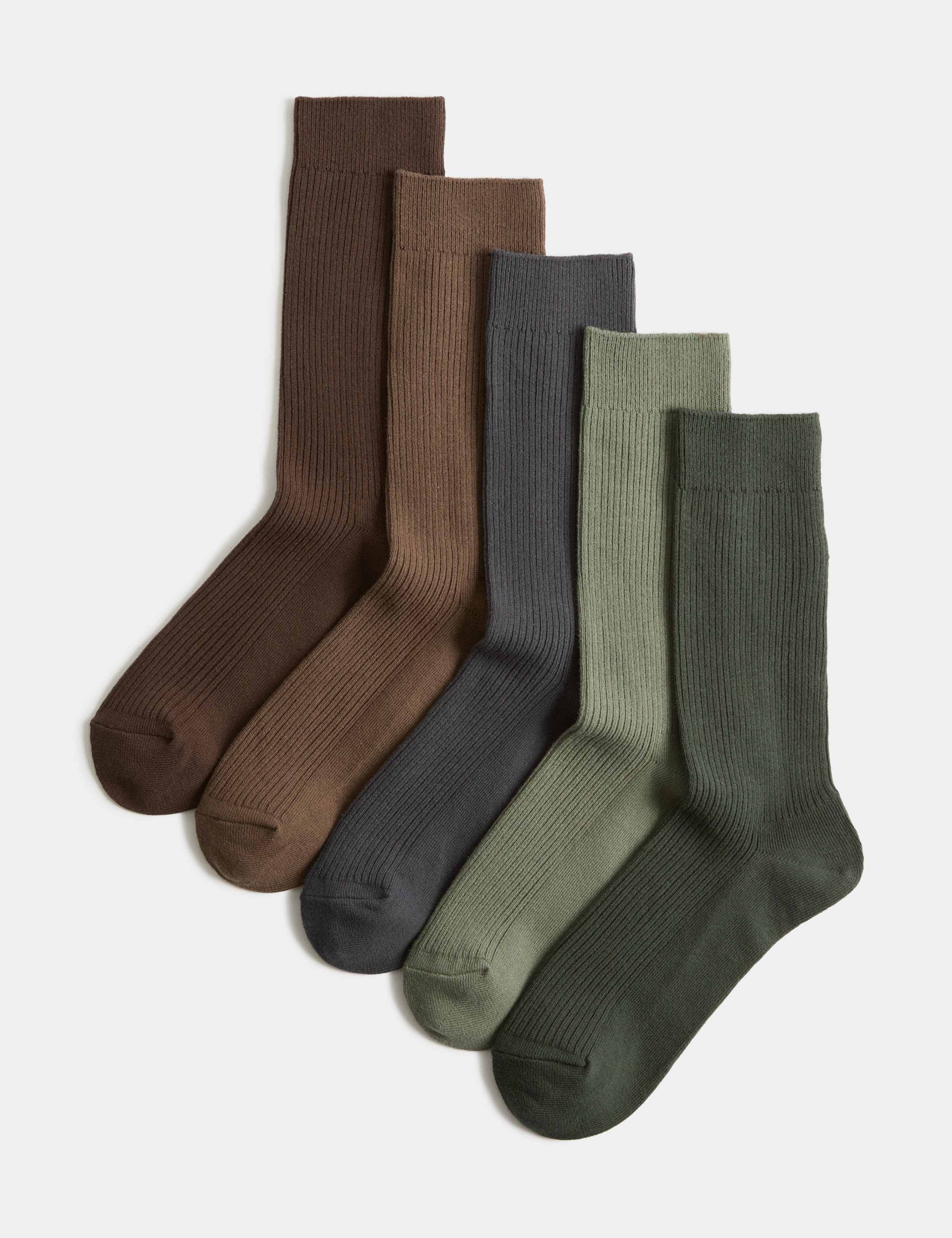 5 Pack Cotton Rich Ribbed Socks
