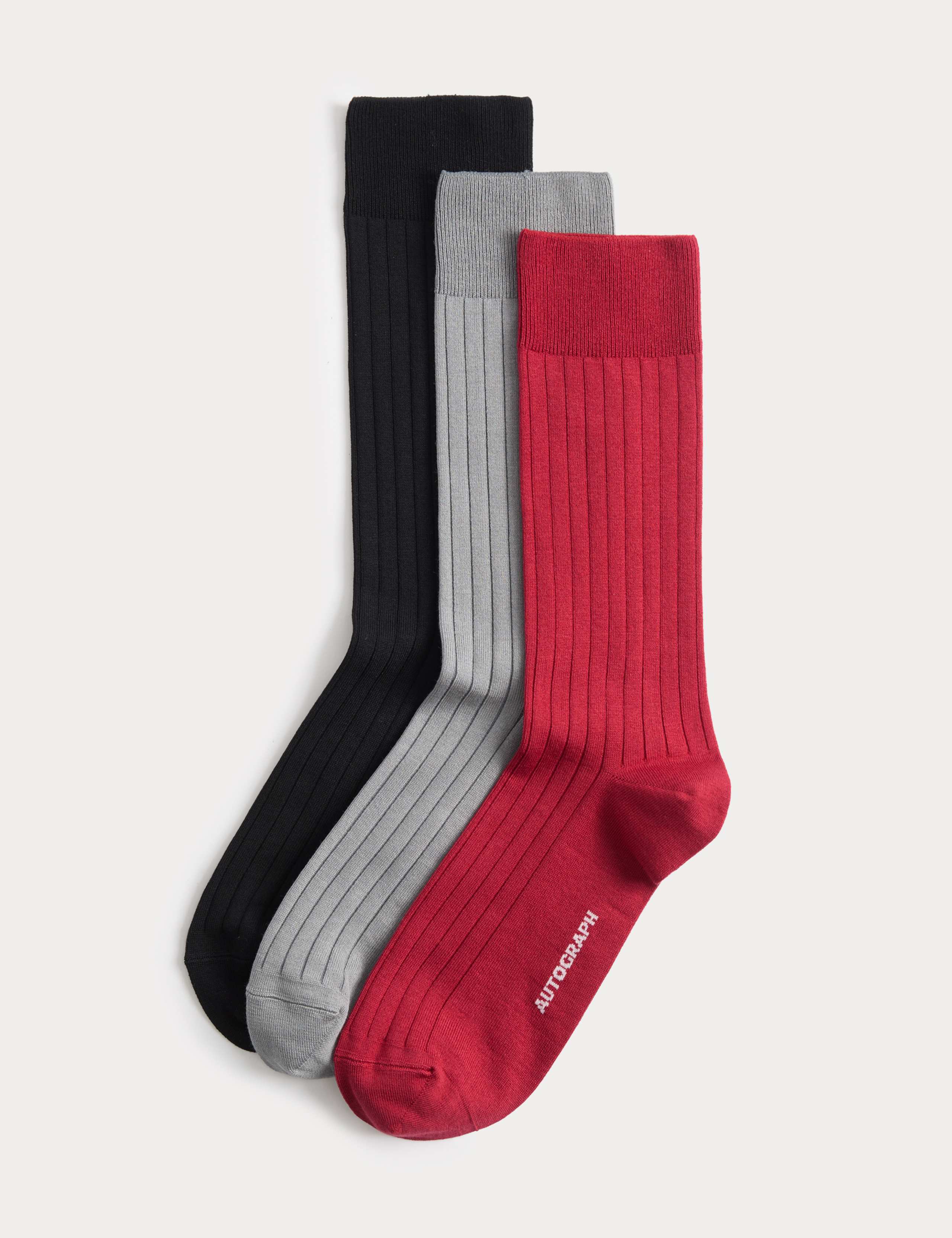 3 Pack Egyptian Cotton Rich Ribbed Socks