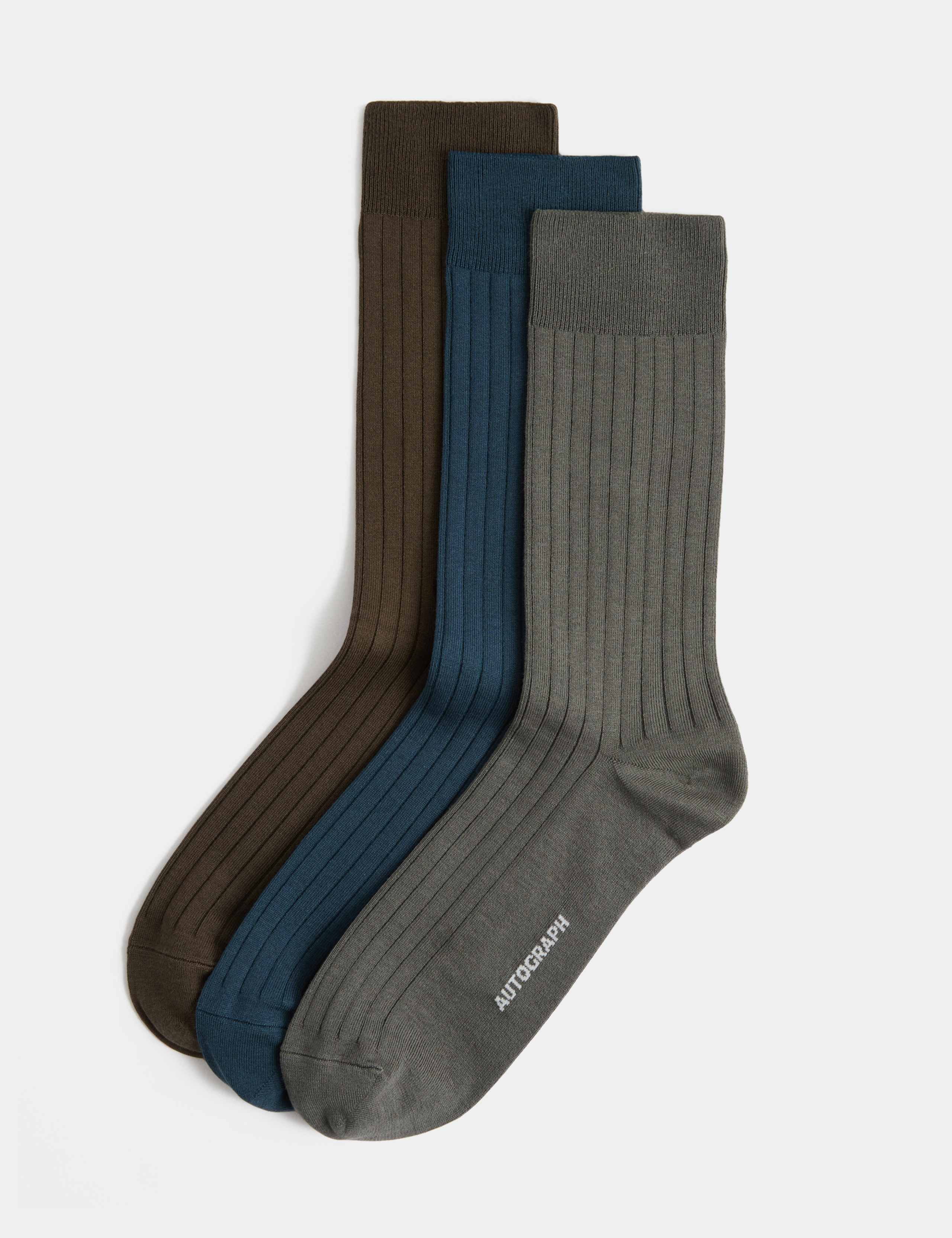 3 Pack Egyptian Cotton Rich Ribbed Socks