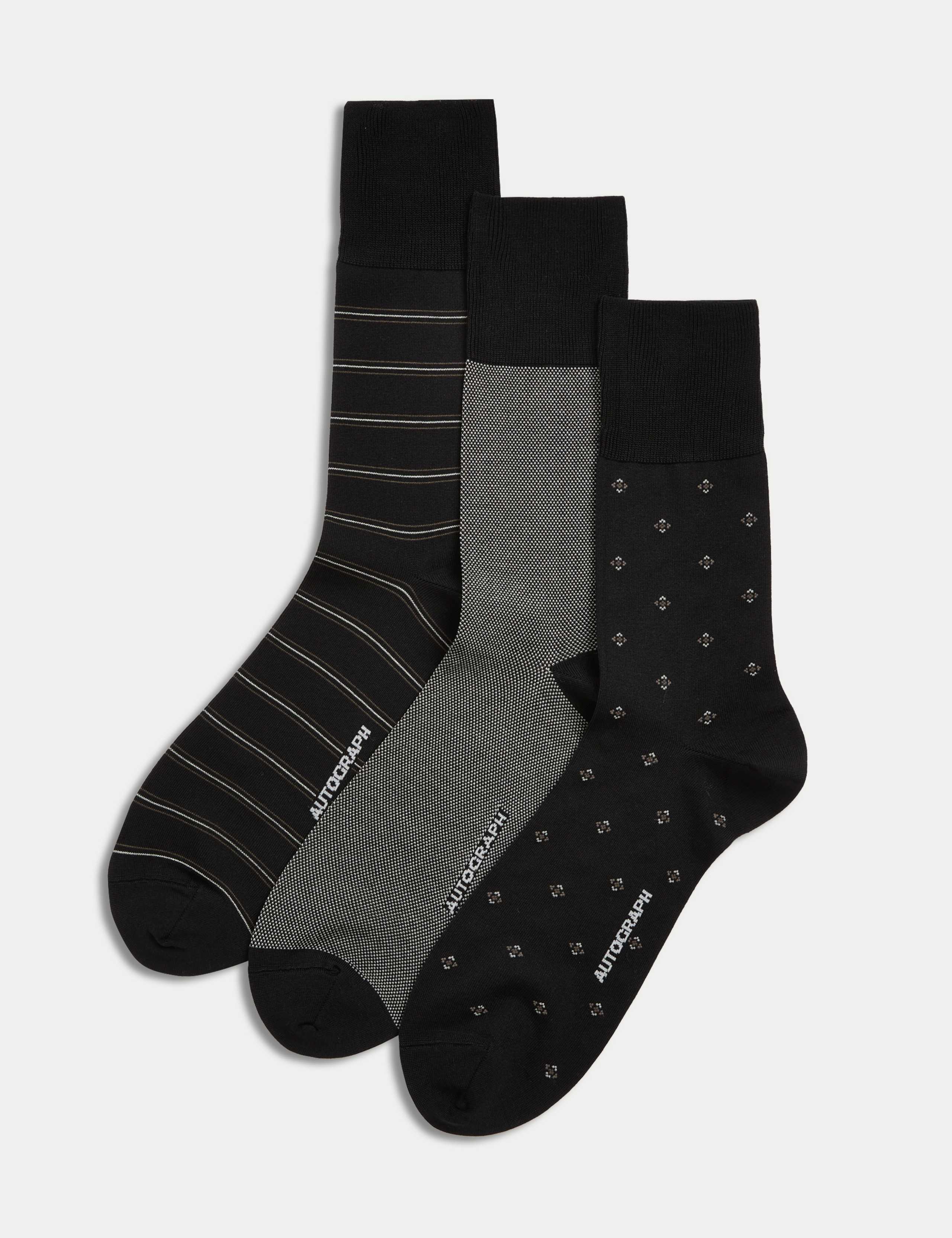 3pk Assorted Mercerised Cotton Rich Socks