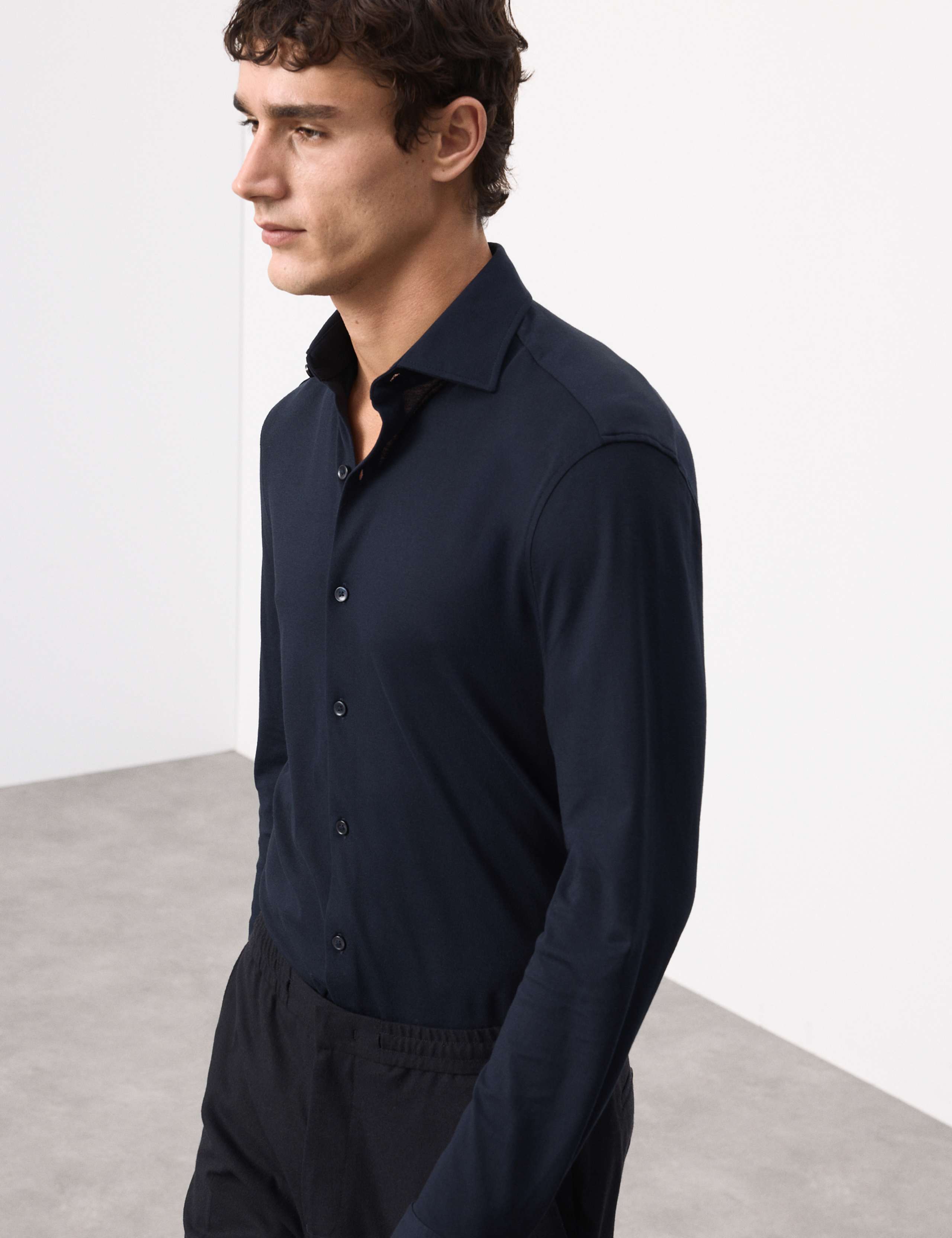 Tailored Fit Cotton Blend Pique Jersey Shirt