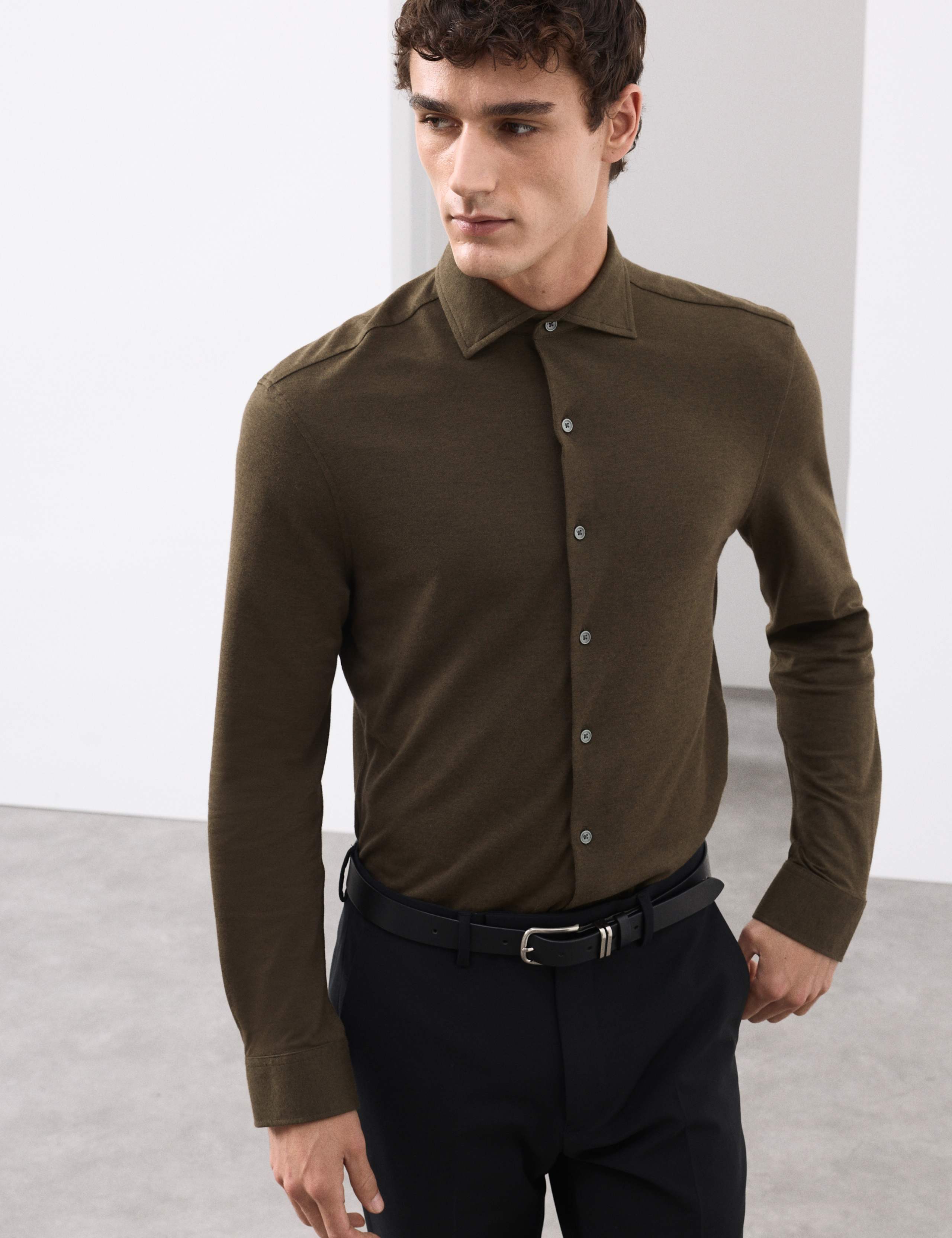 Tailored Fit Cotton Blend Pique Jersey Shirt
