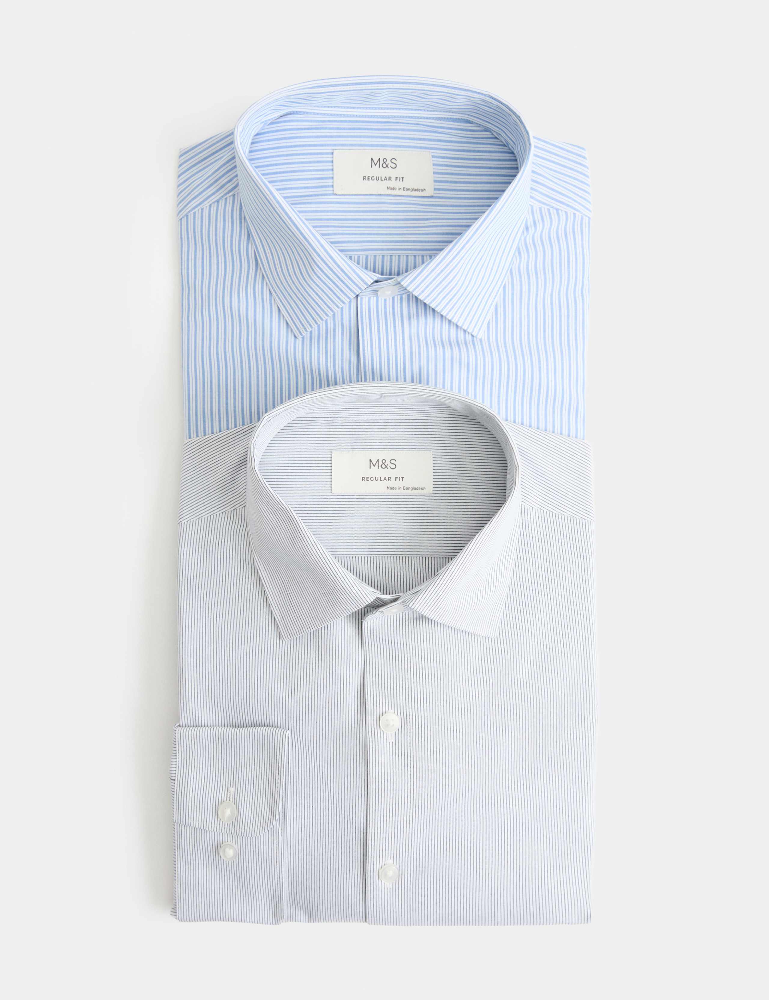 2 Pack Regular Fit Easy Iron Striped Shirts