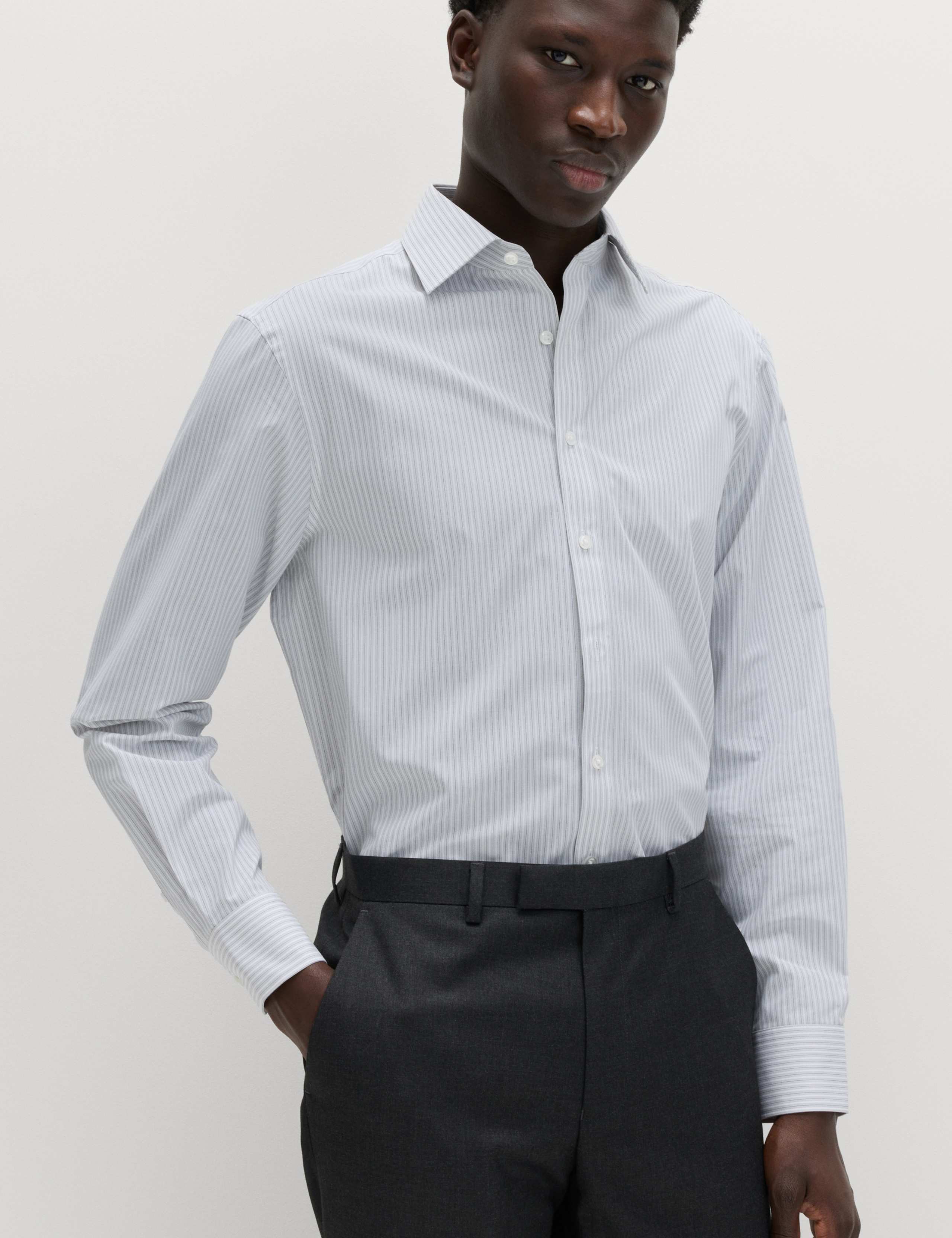 2 Pack Regular Fit Easy Iron Striped Shirts