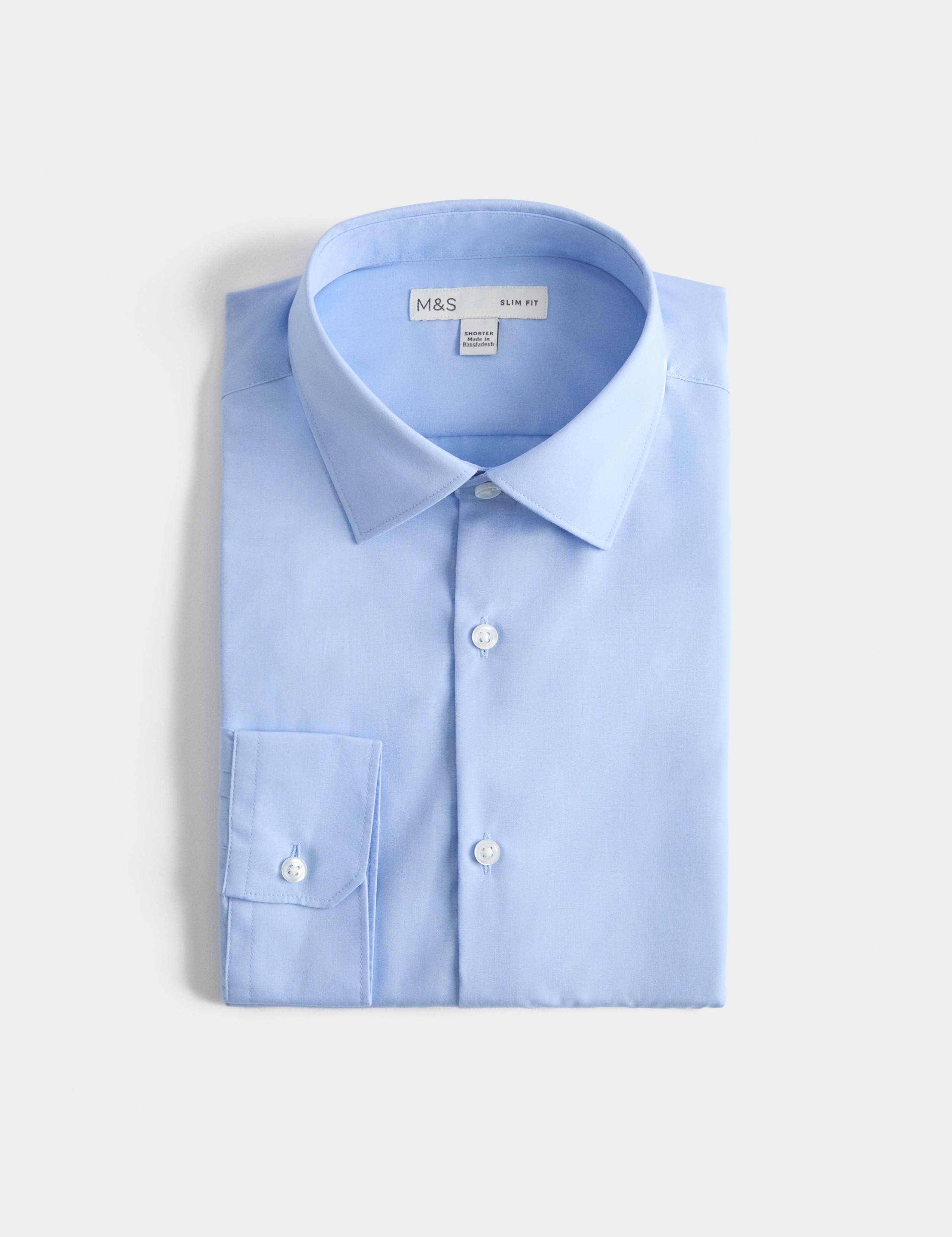 Easy Iron Slim Fit 2 Inch Shorter Cotton Blend Shirt