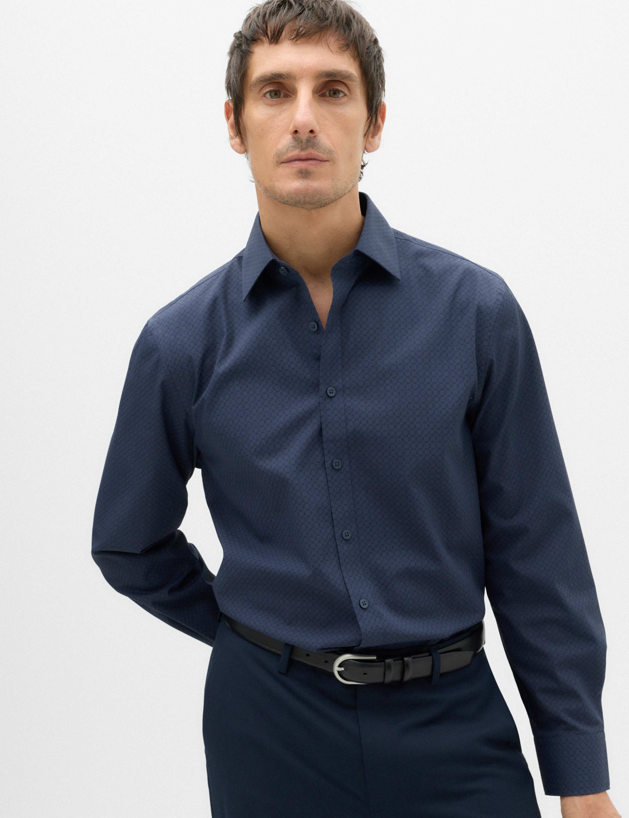Regular Fit Easy Iron Geometric Print Shirt