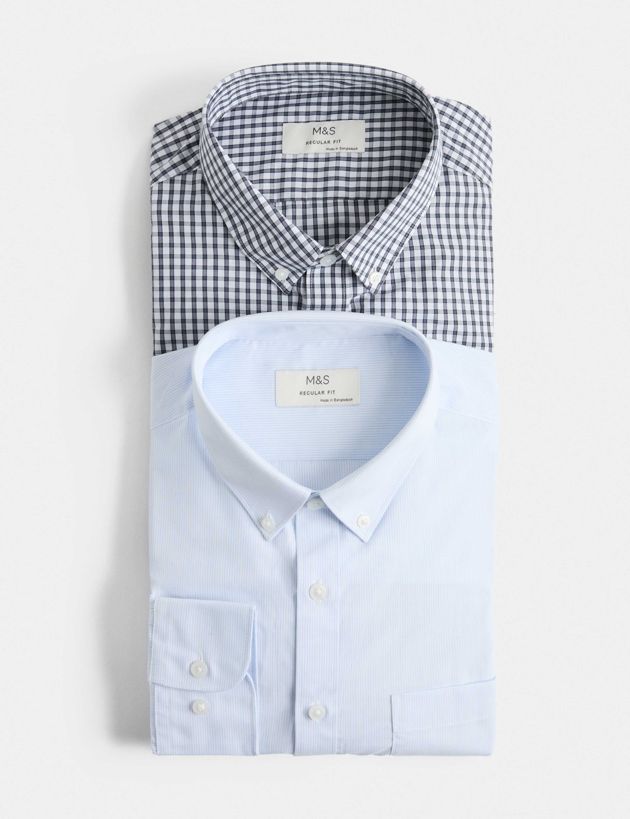 2 Pack Regular Fit Easy Iron Check Shirts