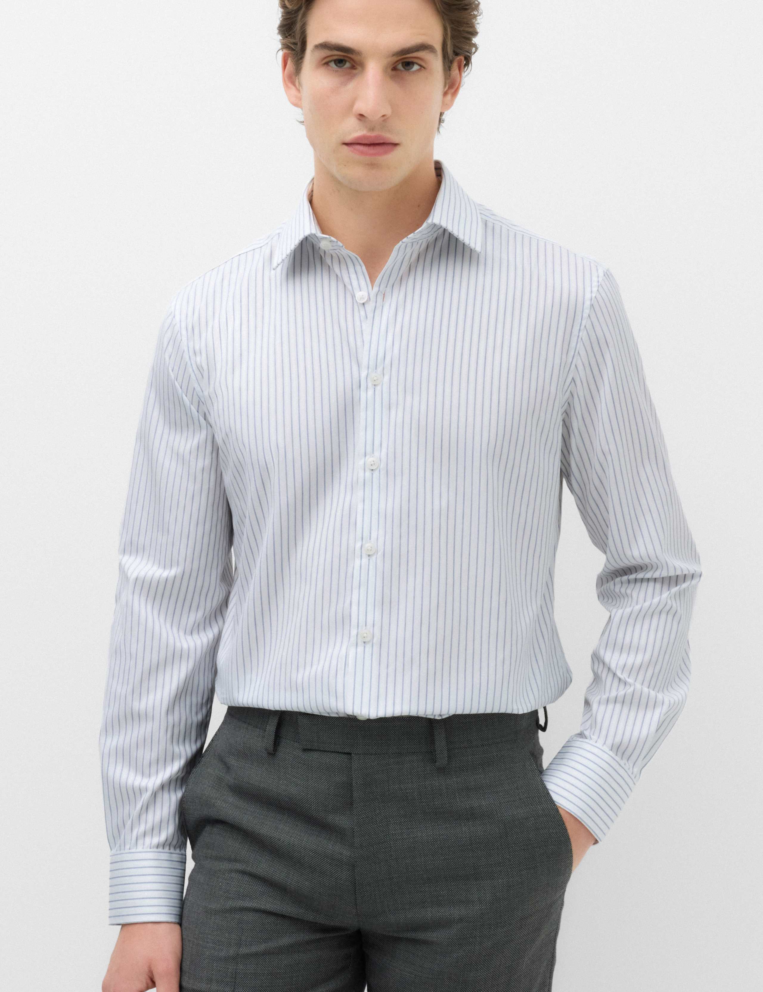 Slim Fit Pure Cotton Twill Striped Shirt