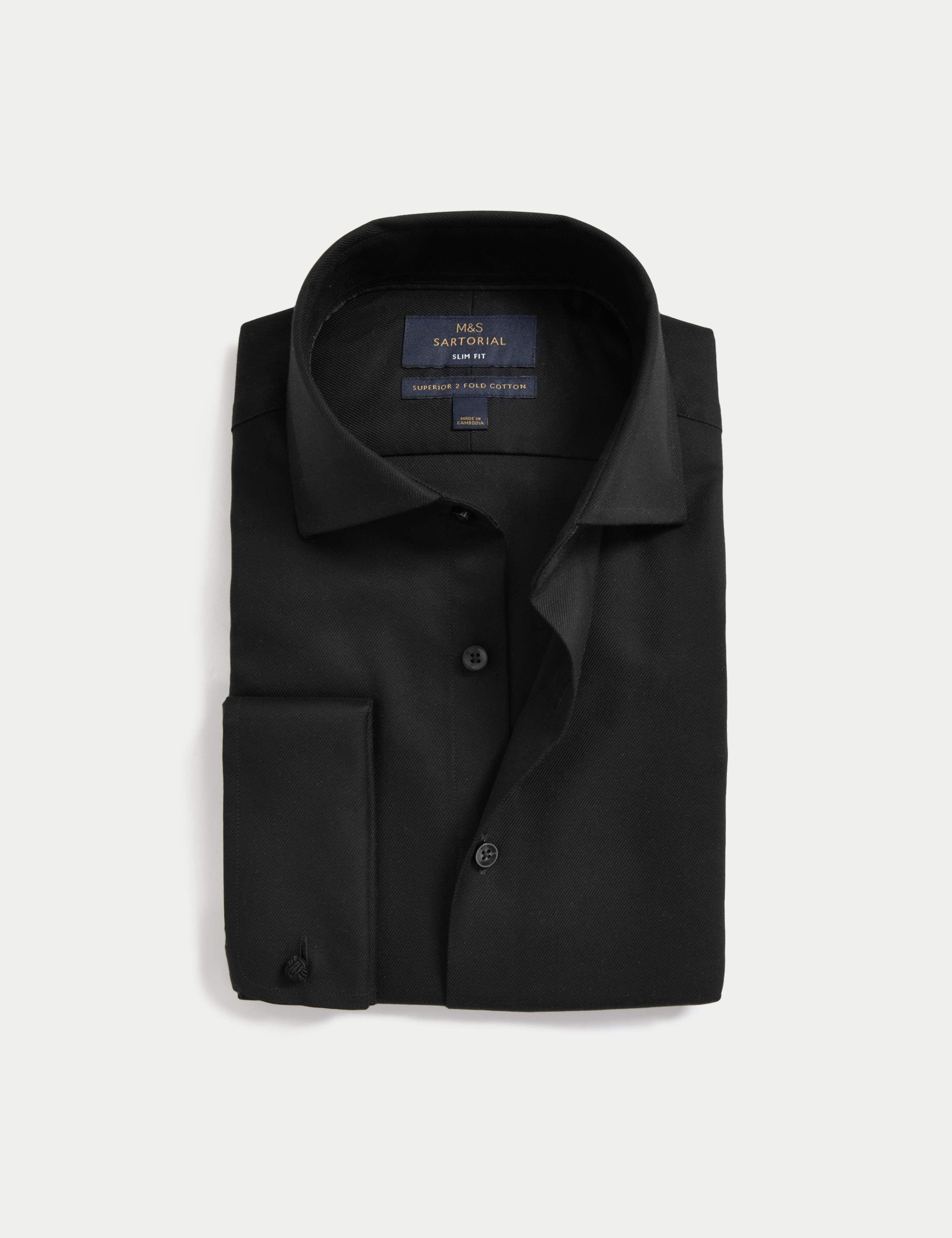 Slim Fit Luxury Cotton Double Cuff Twill Shirt