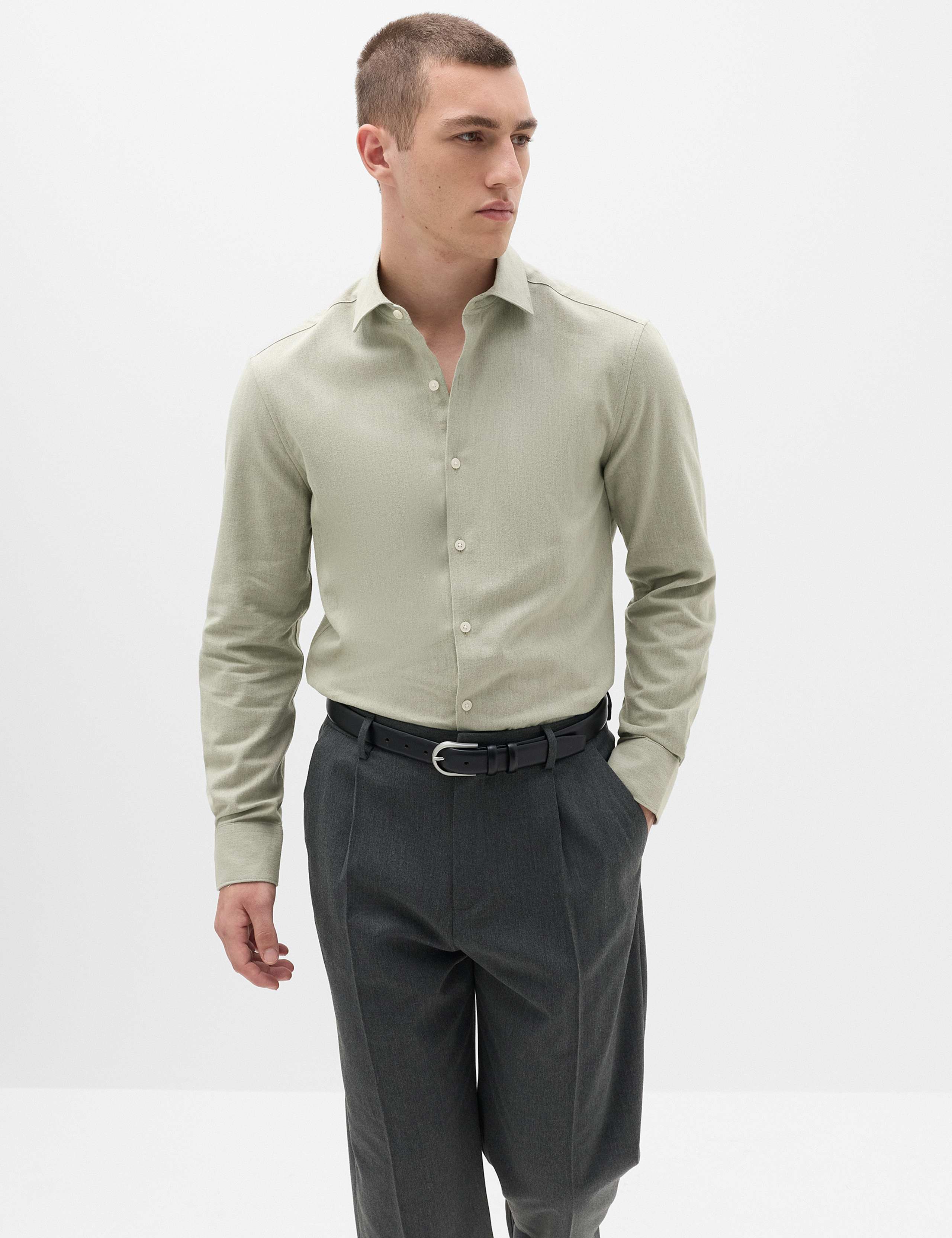 Regular Fit Easy Iron Marl Shirt