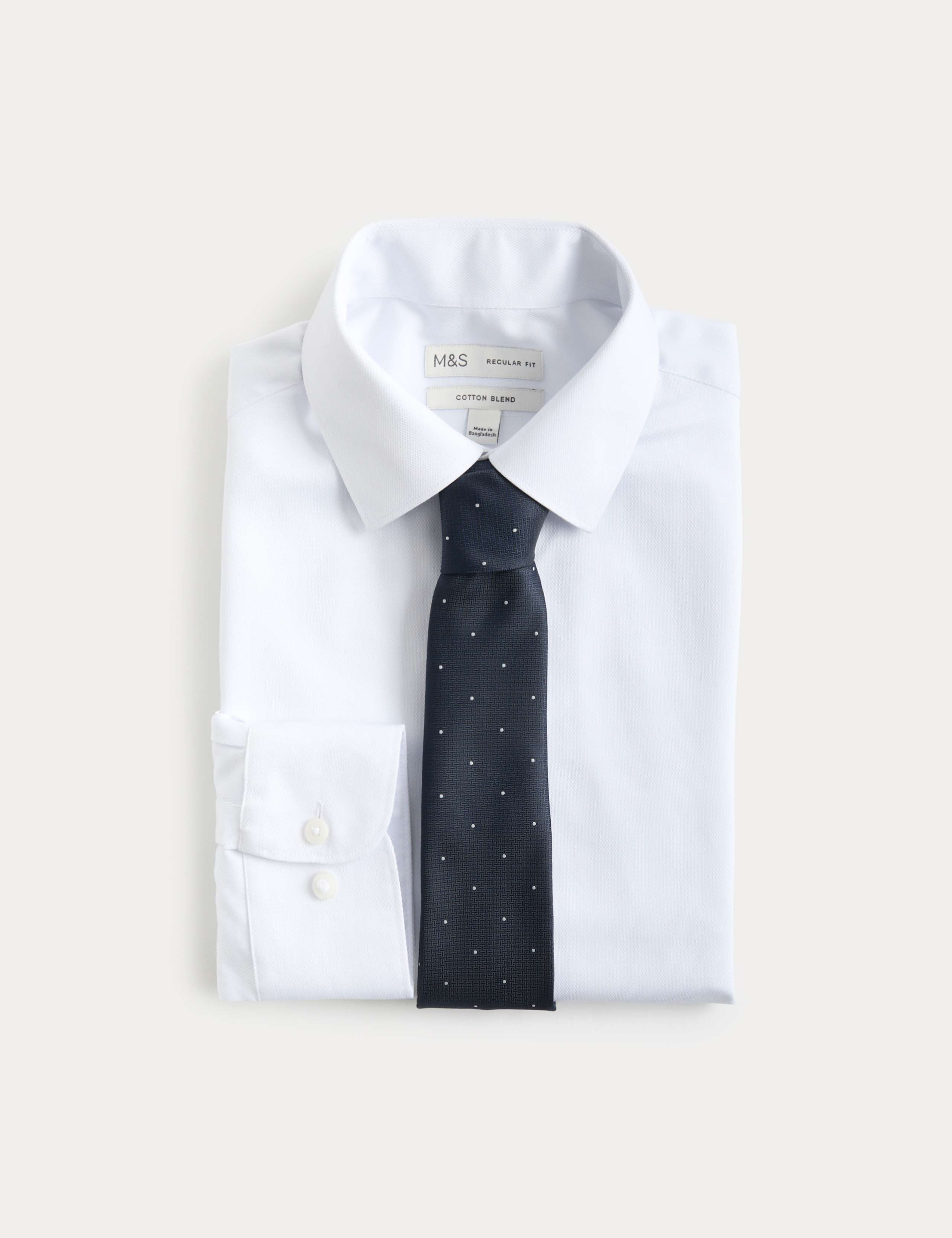Regular Fit Cotton Blend Shirt & Tie Set